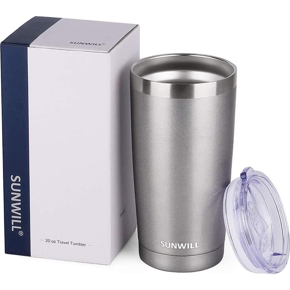 Taza de Café de Viaje SUNWILL 590 ml Acero Inoxidable Gris Frío