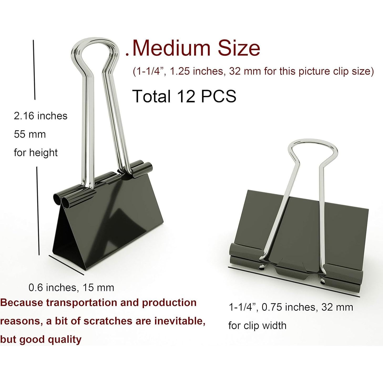 Clip de Binder Mediano Nctinystore Metal Negro 12 Pcs