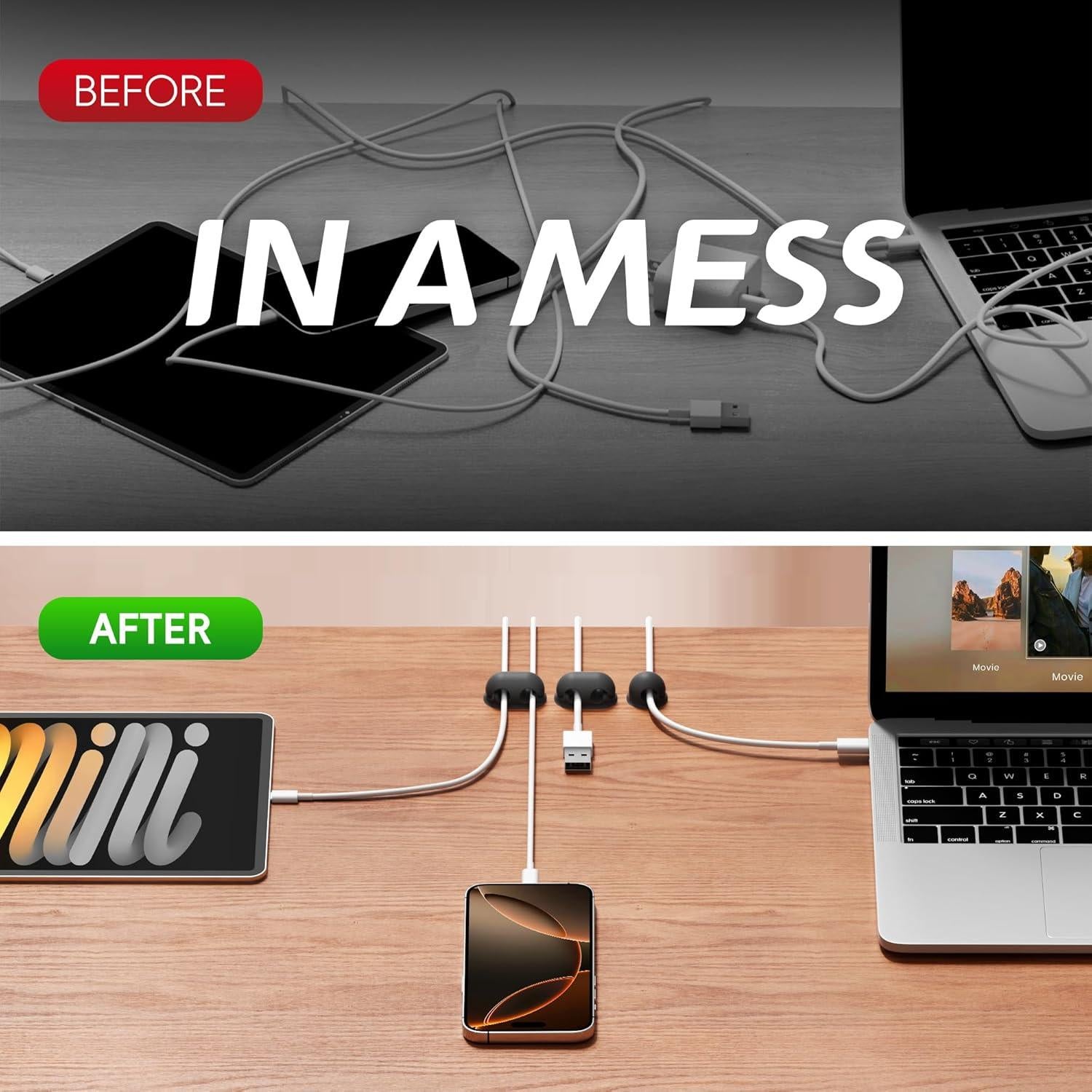 6 Clips de Silicona para Cables Litumfen - Organizador Negro