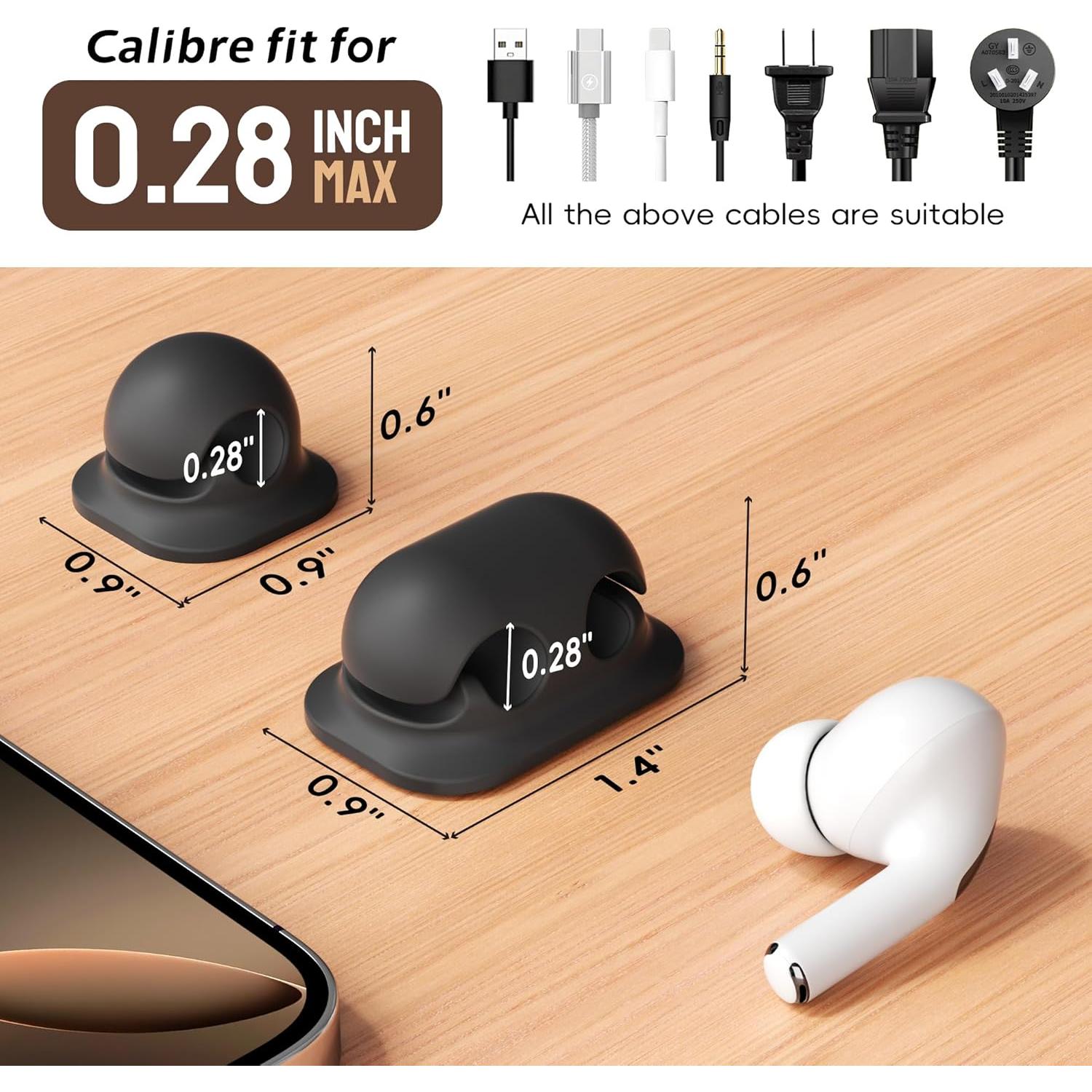 6 Clips de Silicona para Cables Litumfen - Organizador Negro