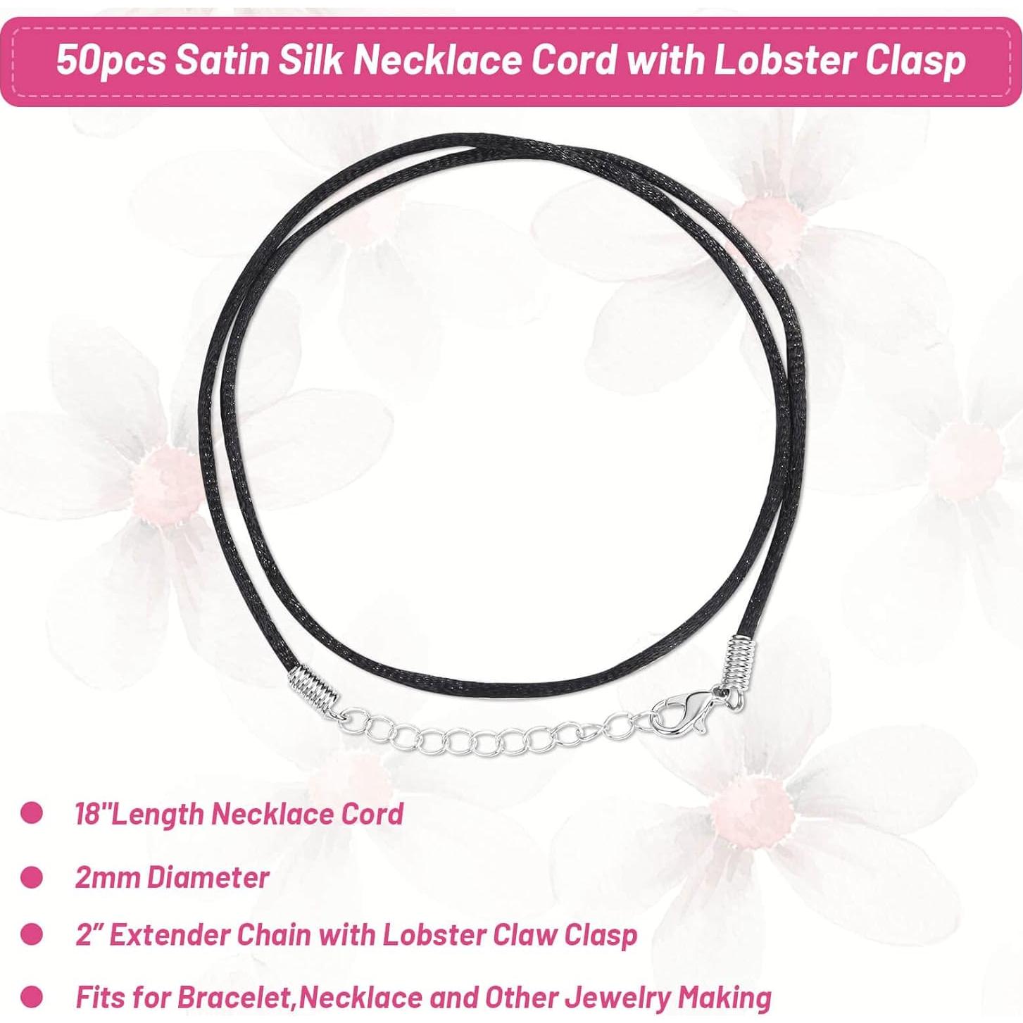 Cordones de Seda Satinada Selizo 50Pcs 2mm 45.72cm Negro