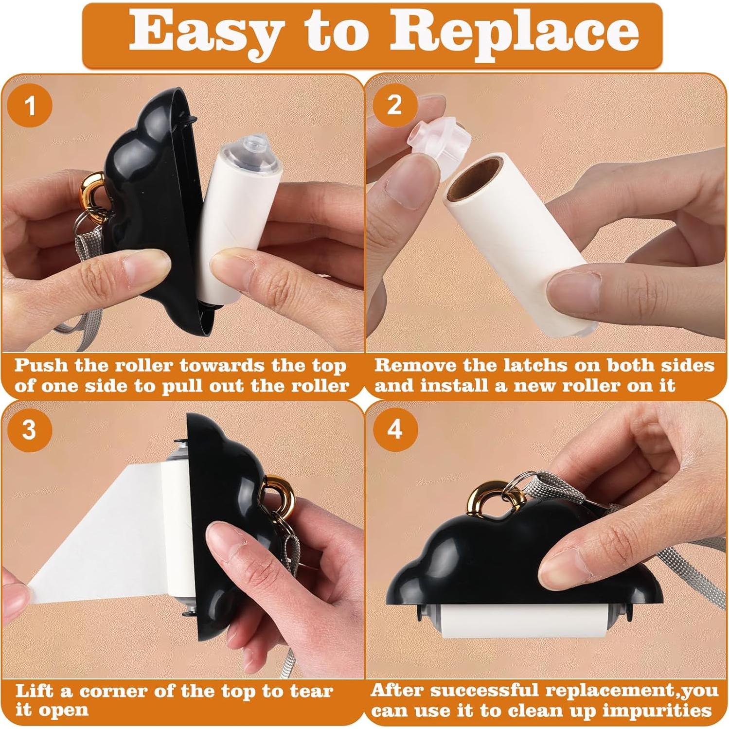 Rodillo de Pelusa Mini Portátil con 4 Rollos Reemplazables Negro