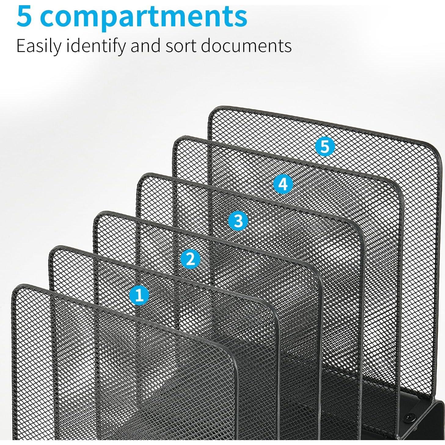 Organizador de Archivos LEKETREE Negro 5 Secciones Metal