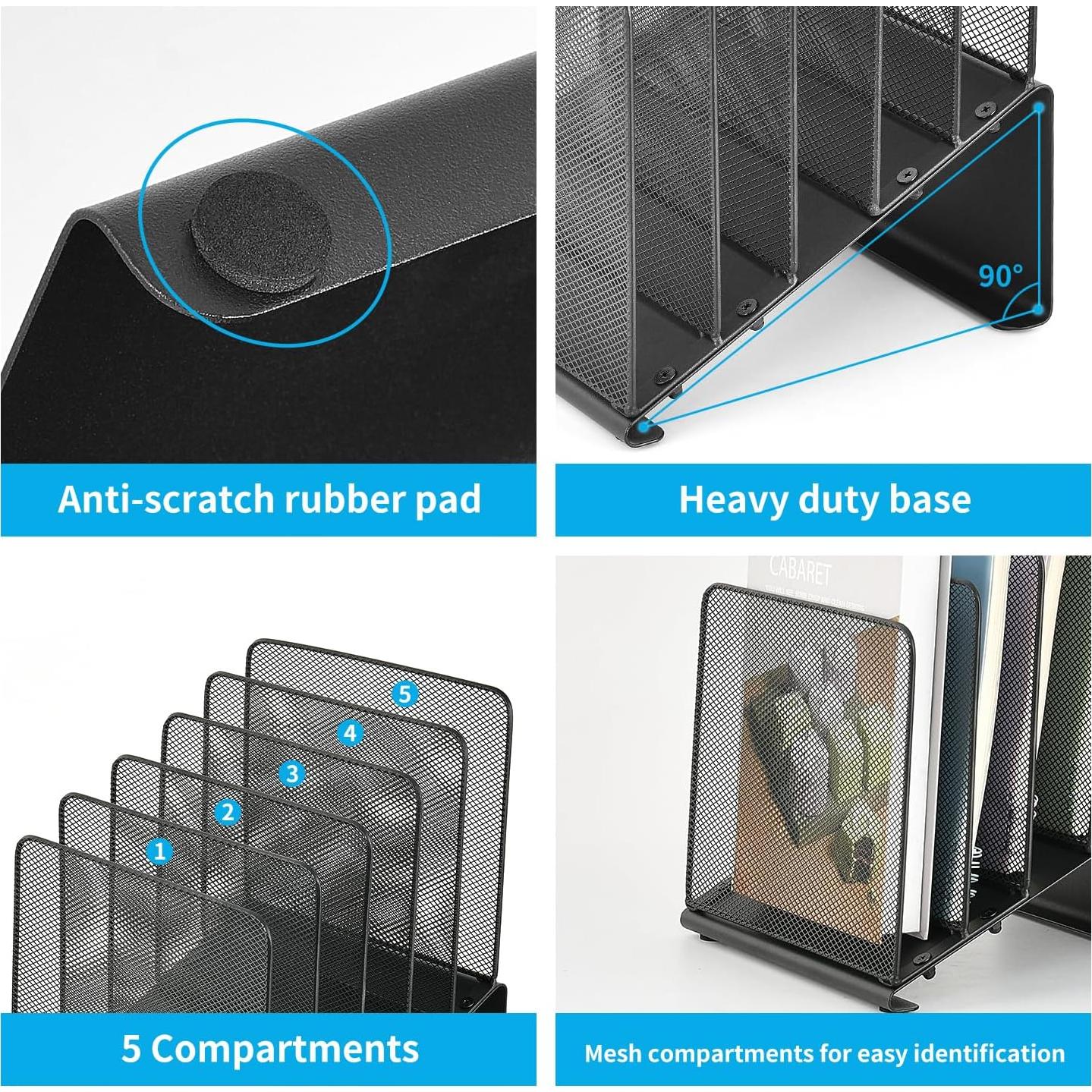 Organizador de Archivos LEKETREE Negro 5 Secciones Metal