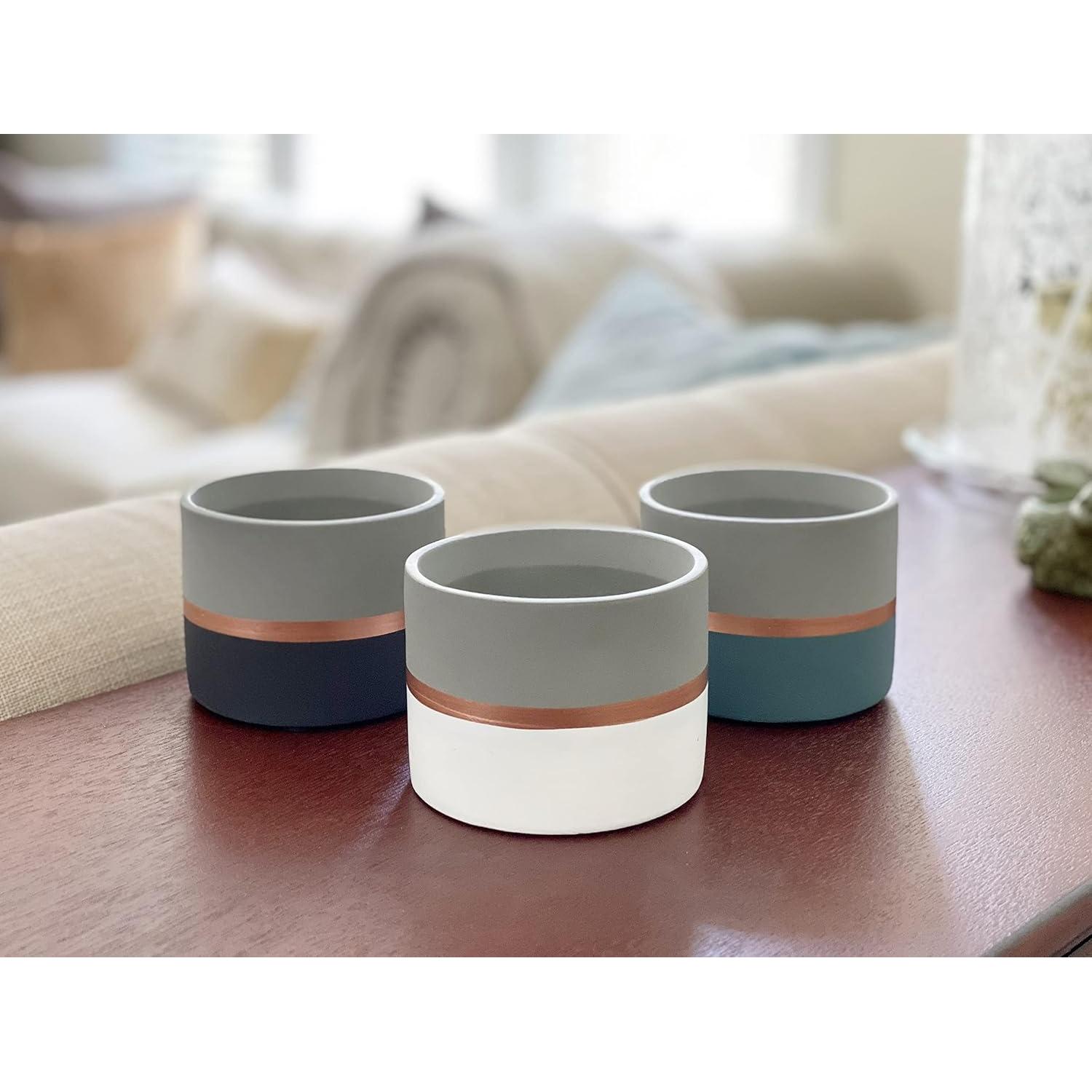 Macetas de Cemento Nórdico Chez JuJu 3.5" con Drenaje - Paquete de 3