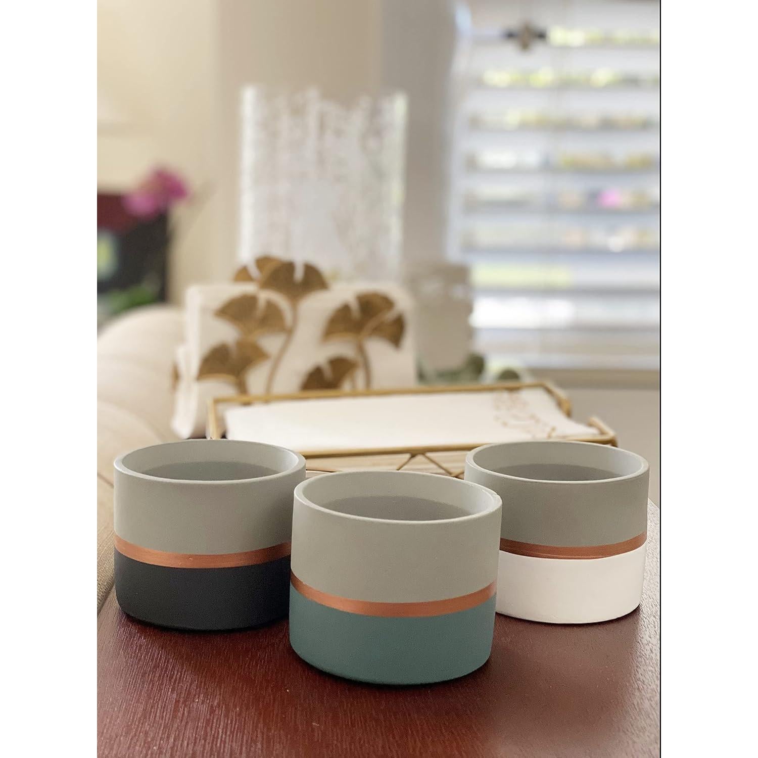 Macetas de Cemento Nórdico Chez JuJu 3.5" con Drenaje - Paquete de 3