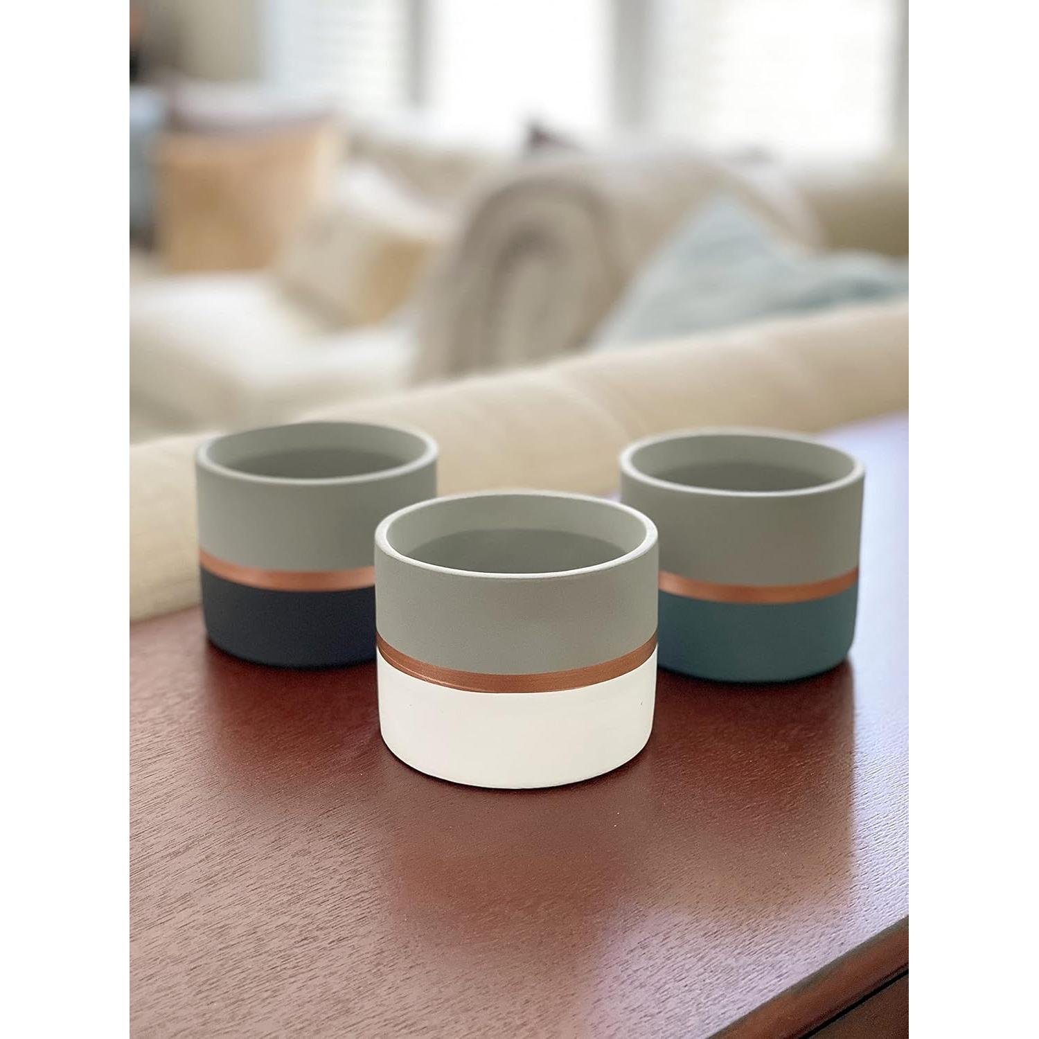 Macetas de Cemento Nórdico Chez JuJu 3.5" con Drenaje - Paquete de 3