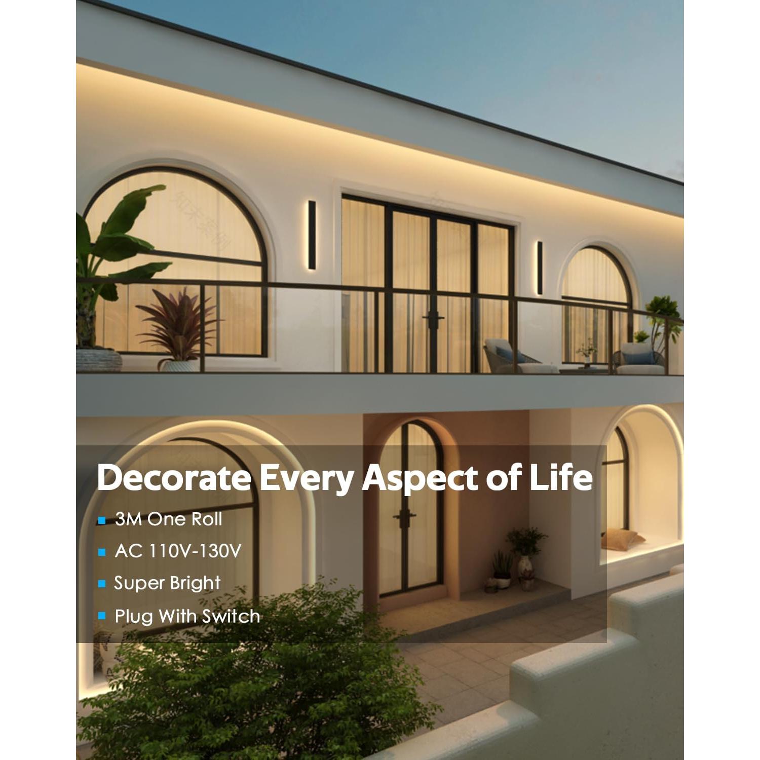 Tira de LED COB 3M 3000K Blanca Cálida IP67 con Interruptor