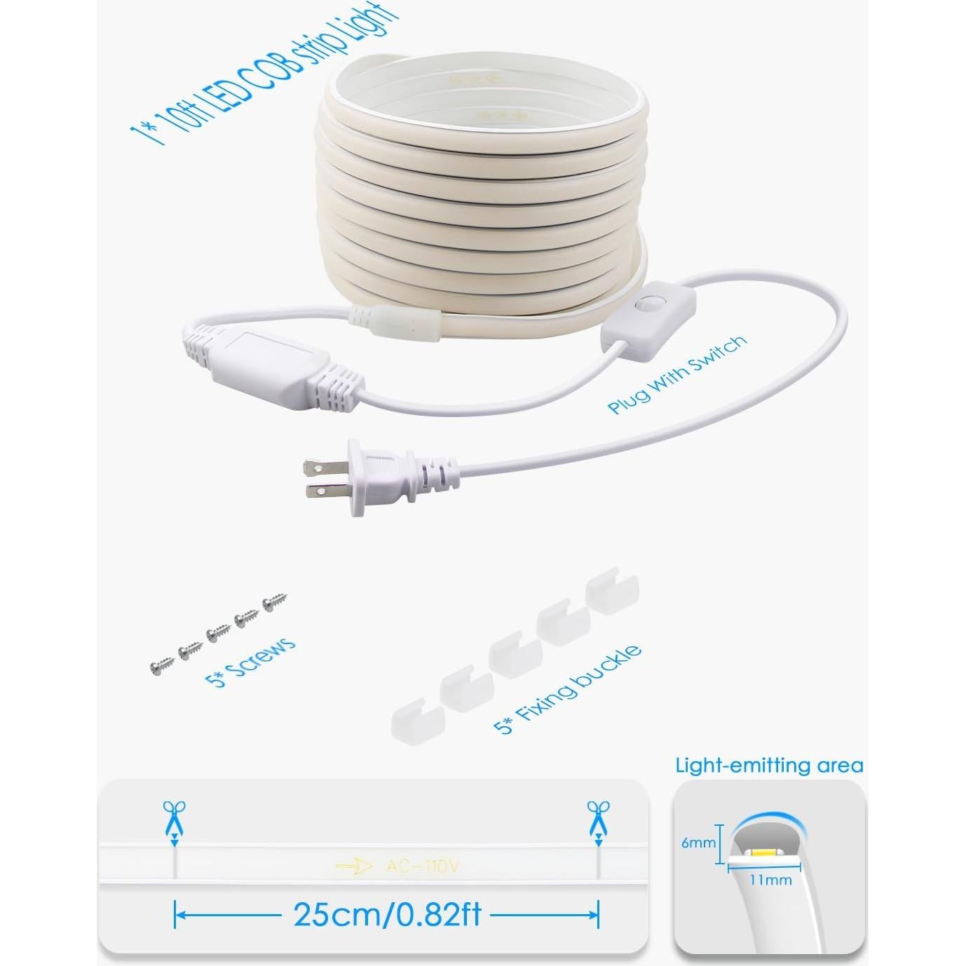 Tira de LED COB 3M 3000K Blanca Cálida IP67 con Interruptor