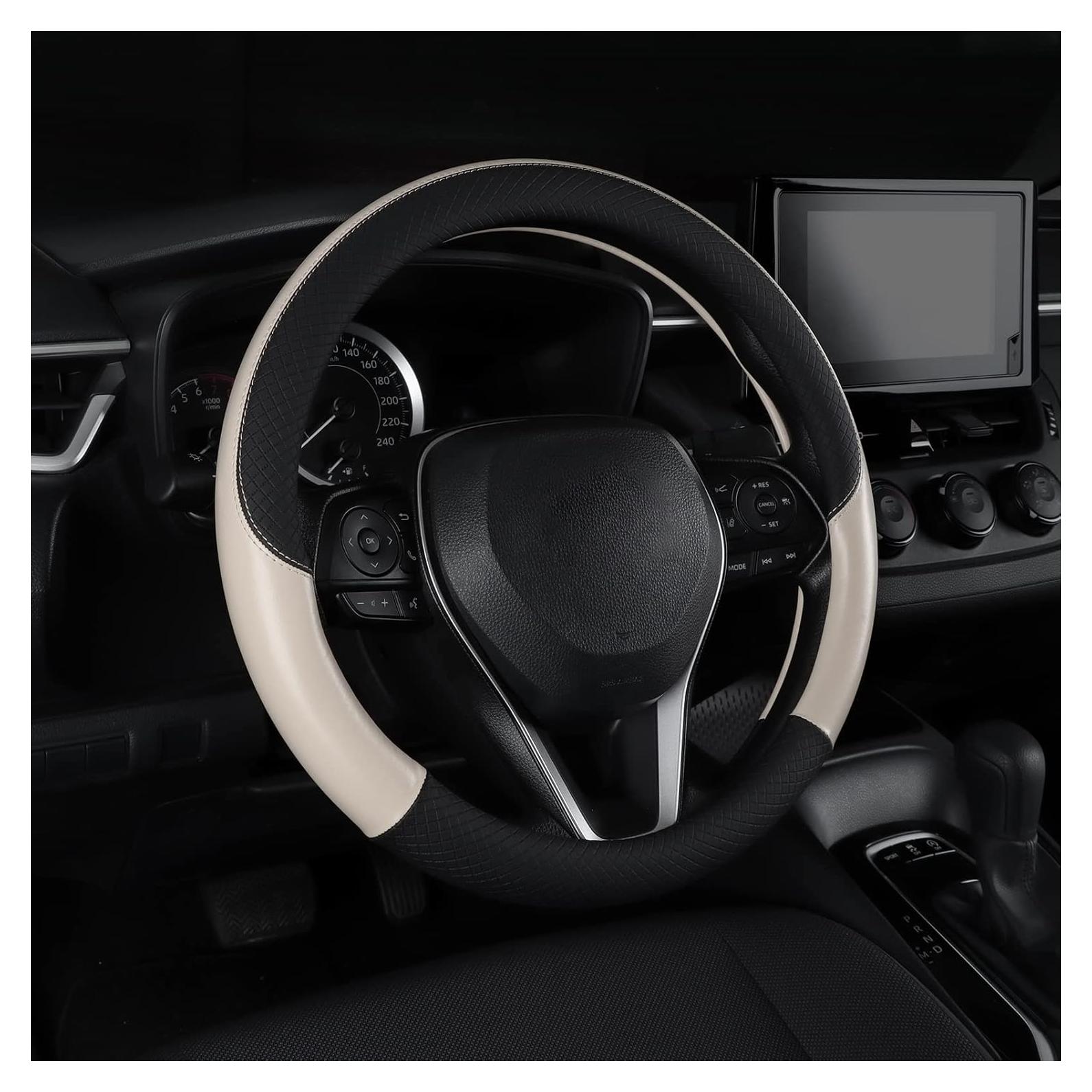 Cubierta de Volante de Cuero Antideslizante Follicomfy 15" Beige