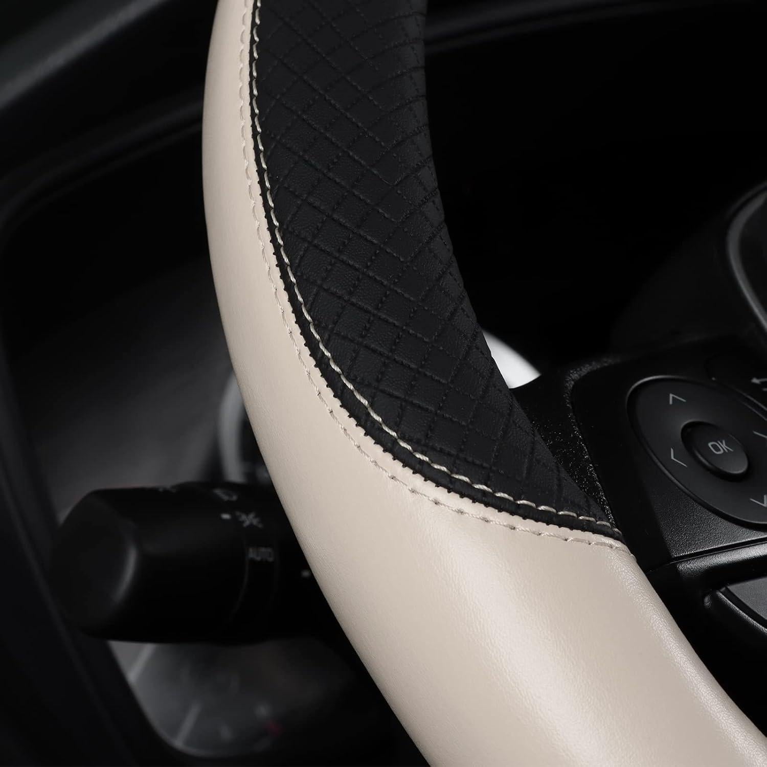 Cubierta de Volante de Cuero Antideslizante Follicomfy 15" Beige