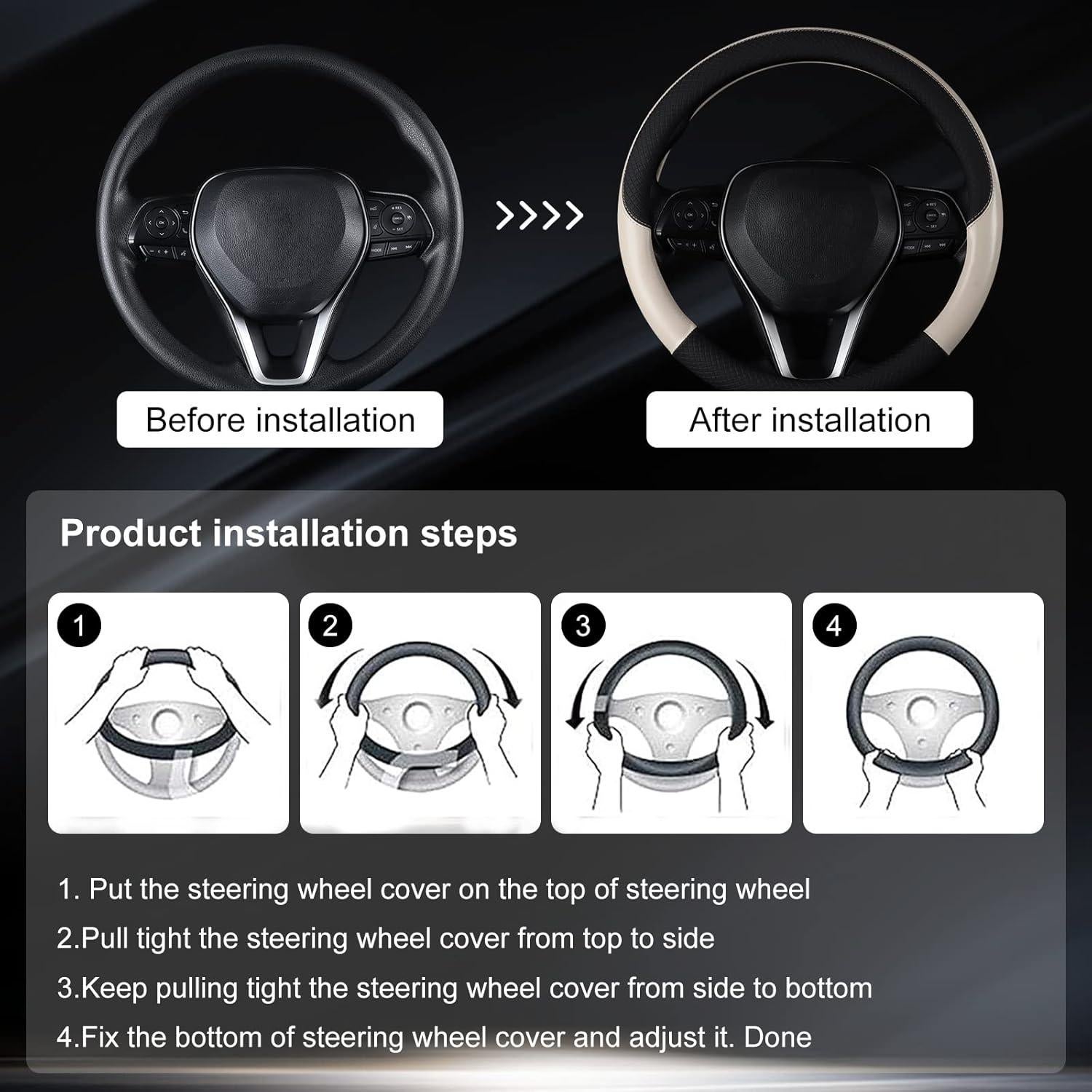 Cubierta de Volante de Cuero Antideslizante Follicomfy 15" Beige