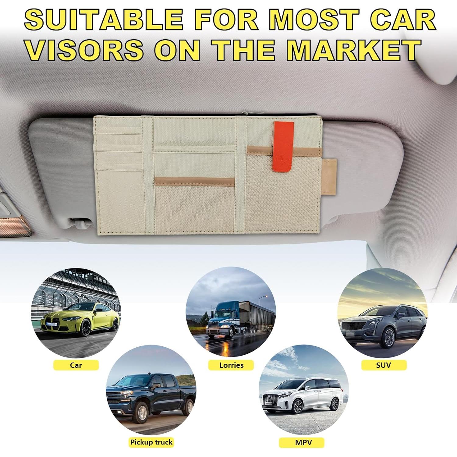 Organizador de Visera de Coche Povtii Beige 29x14.5 cm Multi-Bolsillo