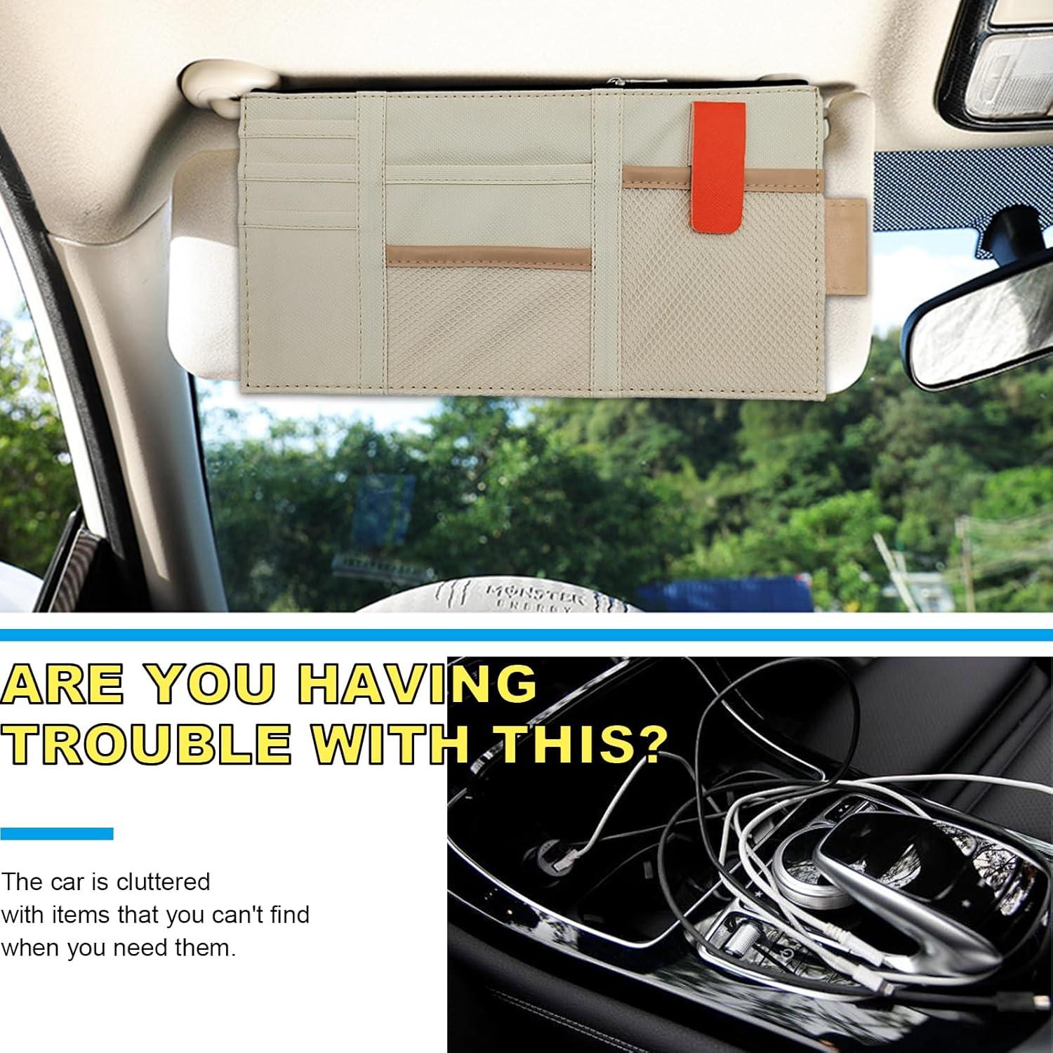 Organizador de Visera de Coche Povtii Beige 29x14.5 cm Multi-Bolsillo