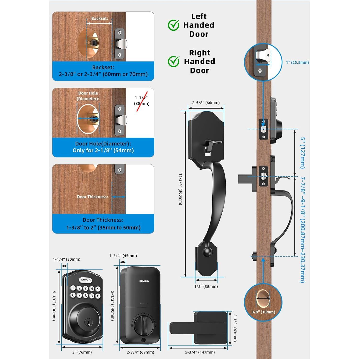 Cerradura Electrónica Revolo RE001 con Teclado y Manija - Negro