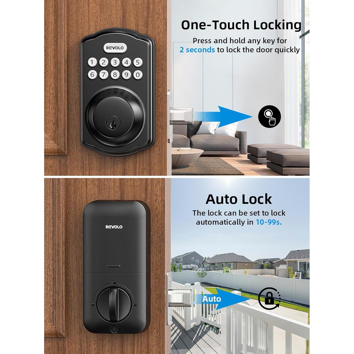 Cerradura Electrónica Revolo RE001 con Teclado y Manija - Negro