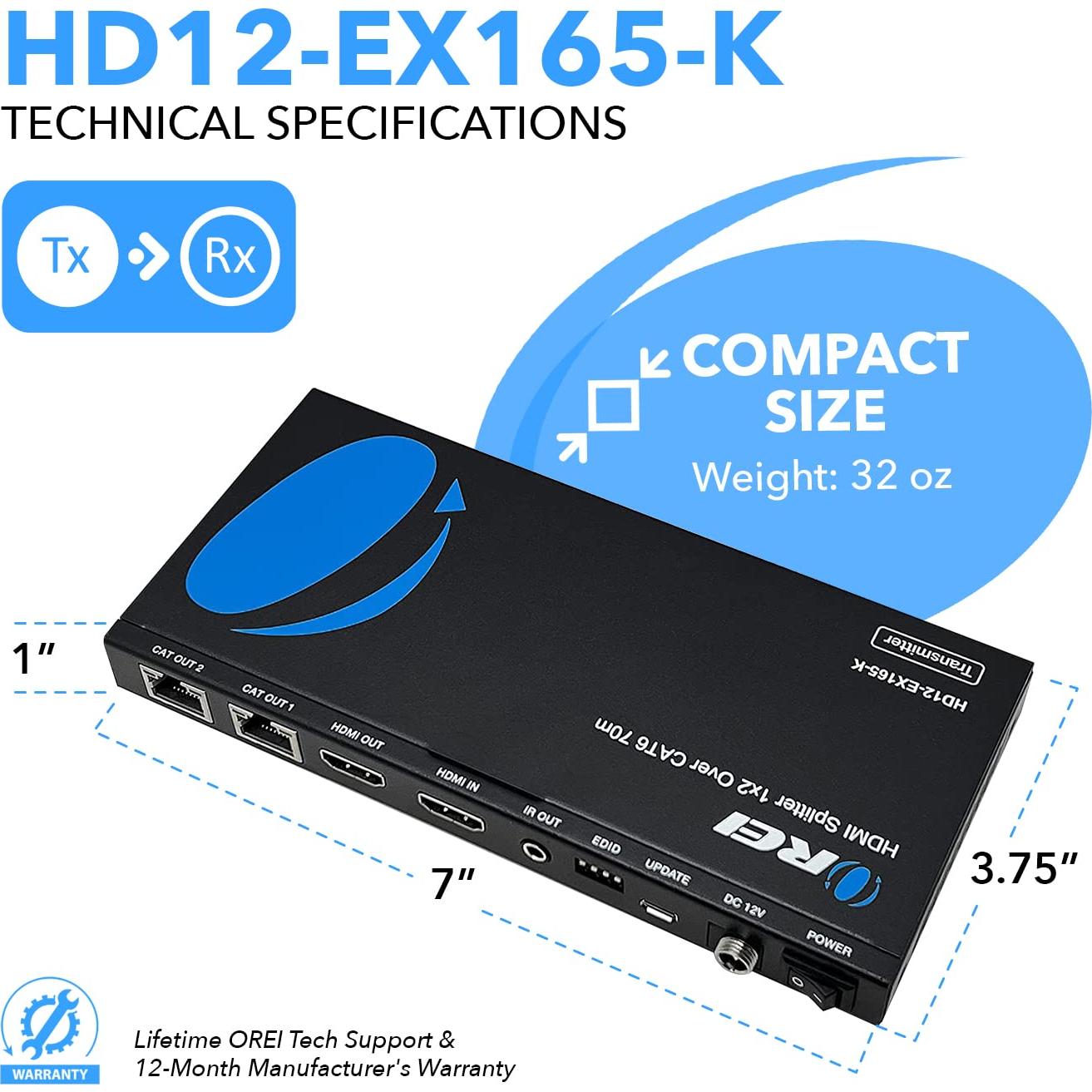 Divisor HDMI 1x2 OREI HD12-EX165-K 4K@30Hz hasta 50m