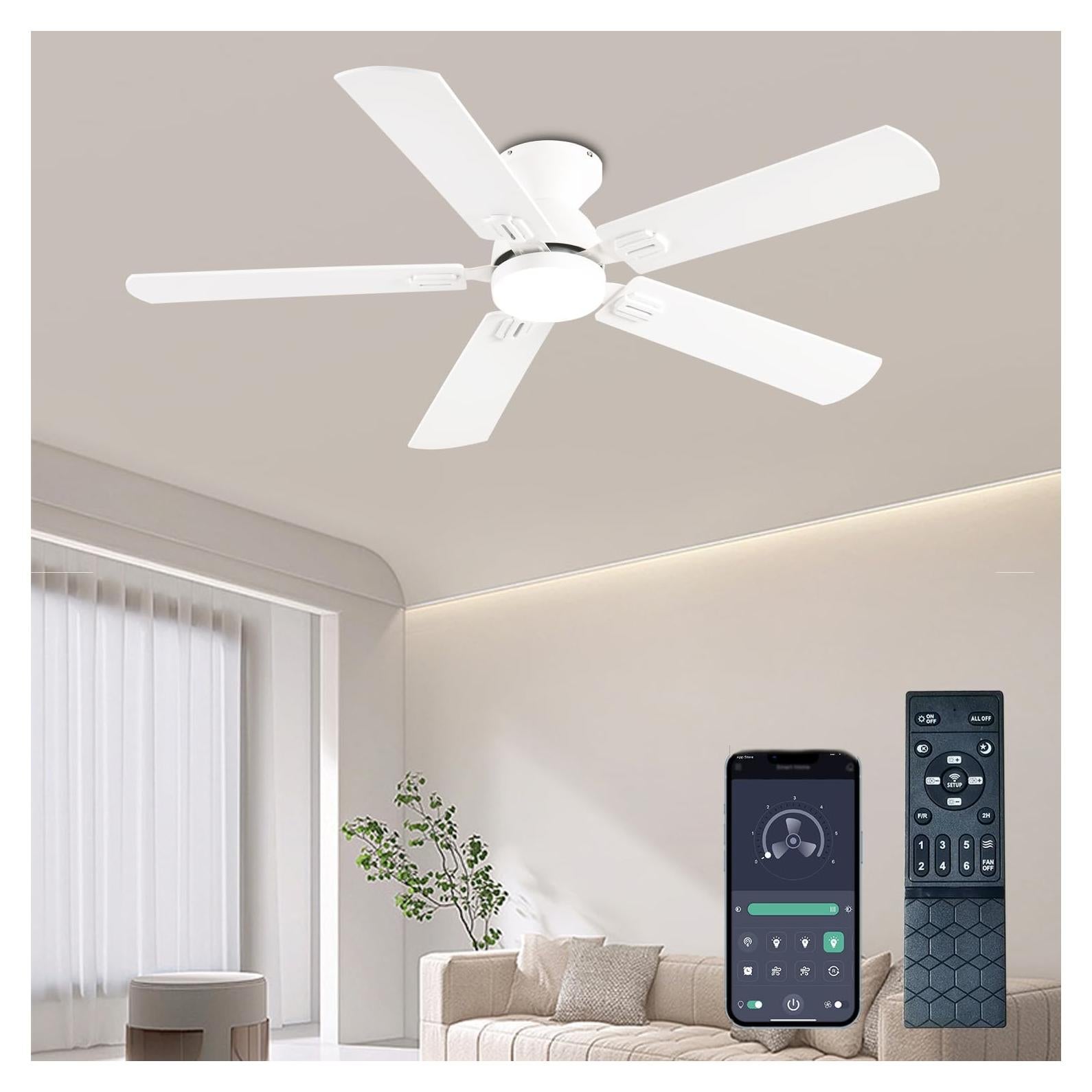 Ventilador de Techo GJeg 52" Blanco con Luz y Control Remoto