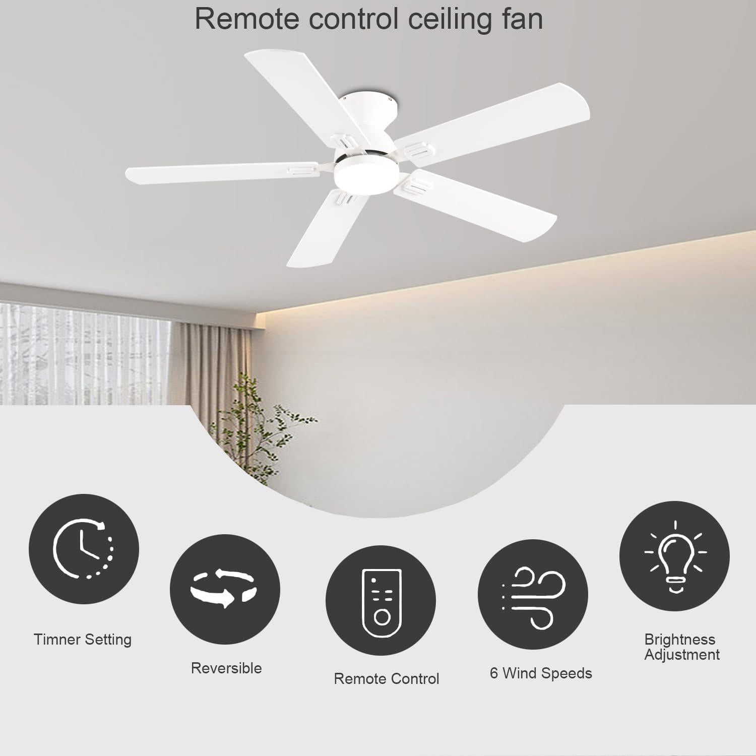 Ventilador de Techo GJeg 52" Blanco con Luz y Control Remoto