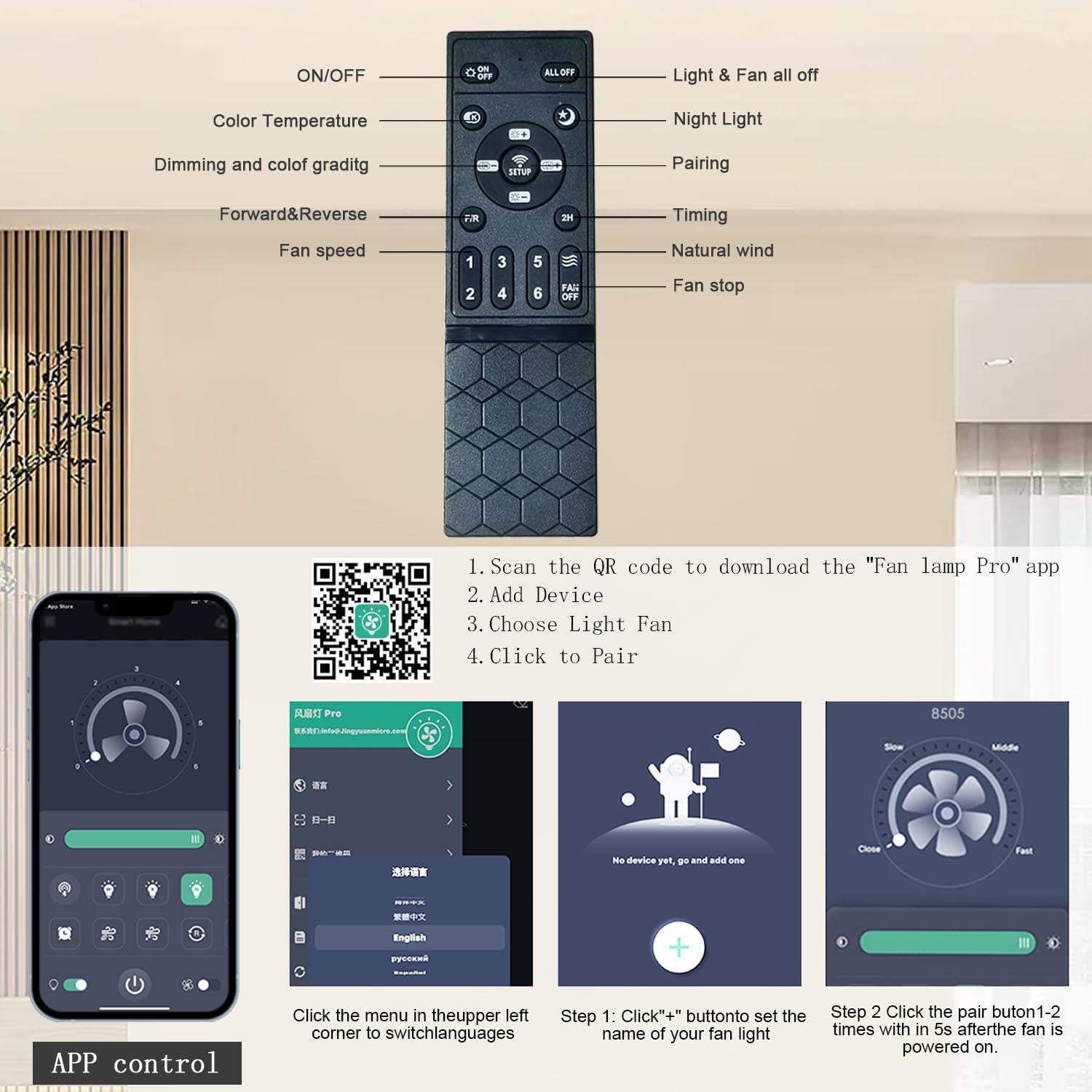 Ventilador de Techo GJeg 52" Blanco con Luz y Control Remoto