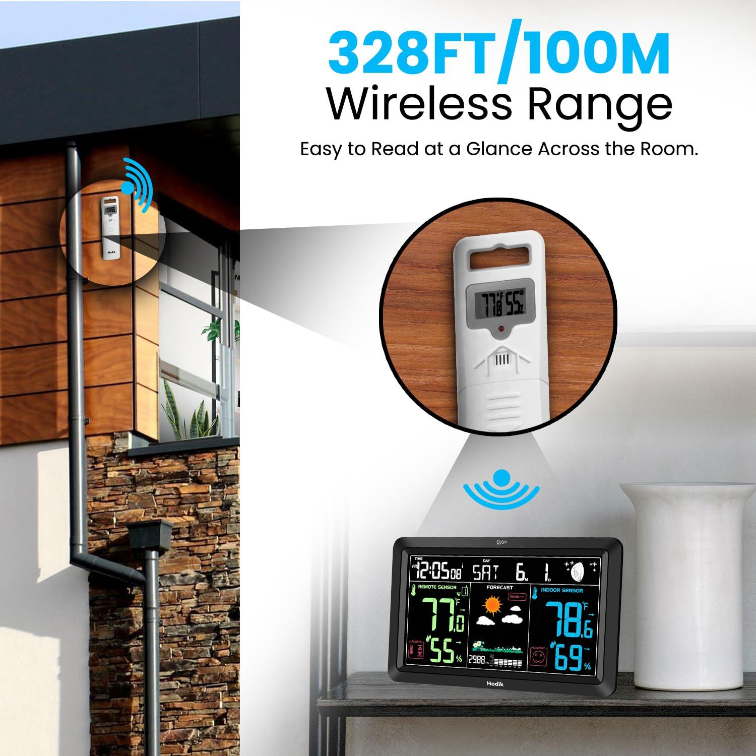 Estación Meteorológica HODIK Reloj Atómico Inalámbrico Negro