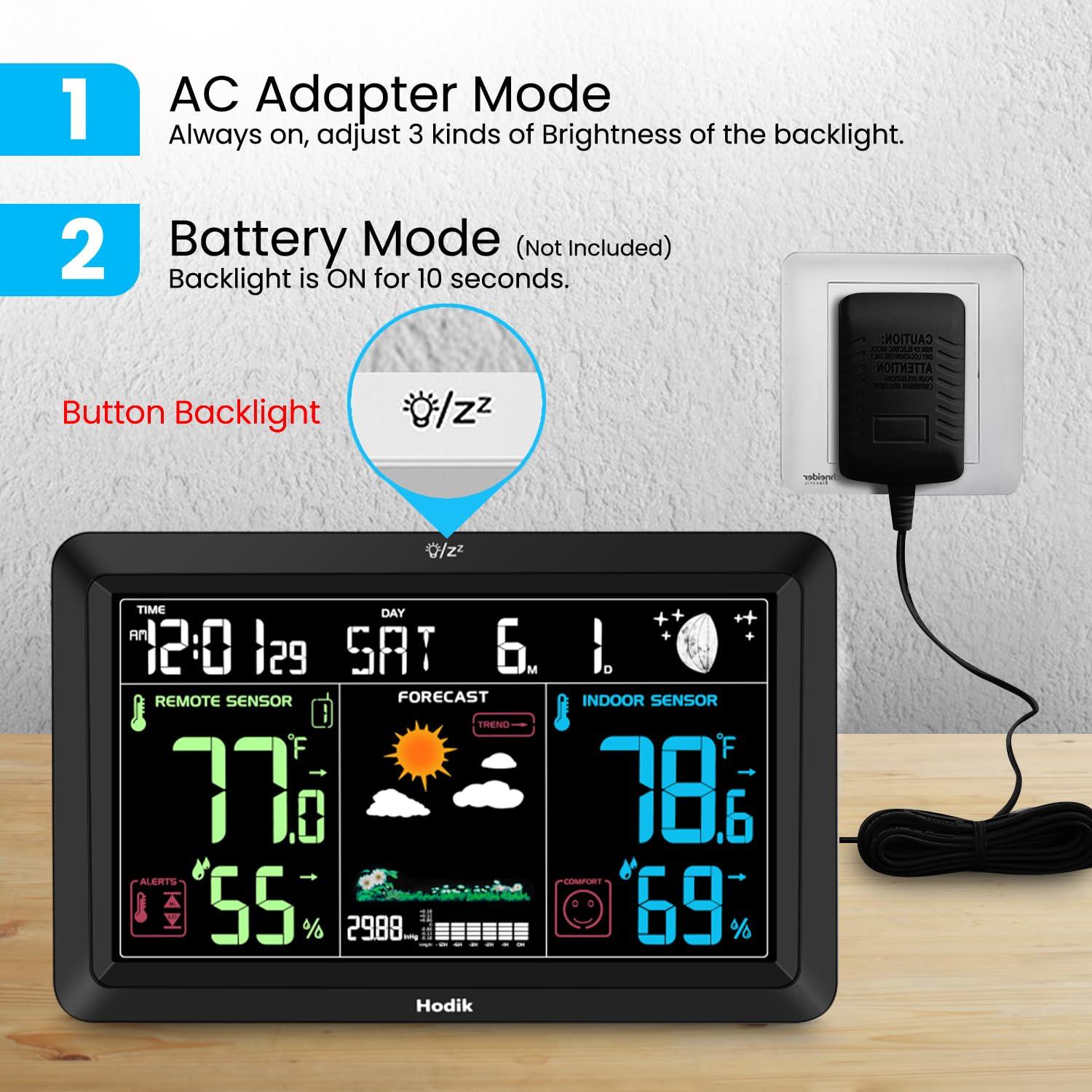Estación Meteorológica HODIK Reloj Atómico Inalámbrico Negro