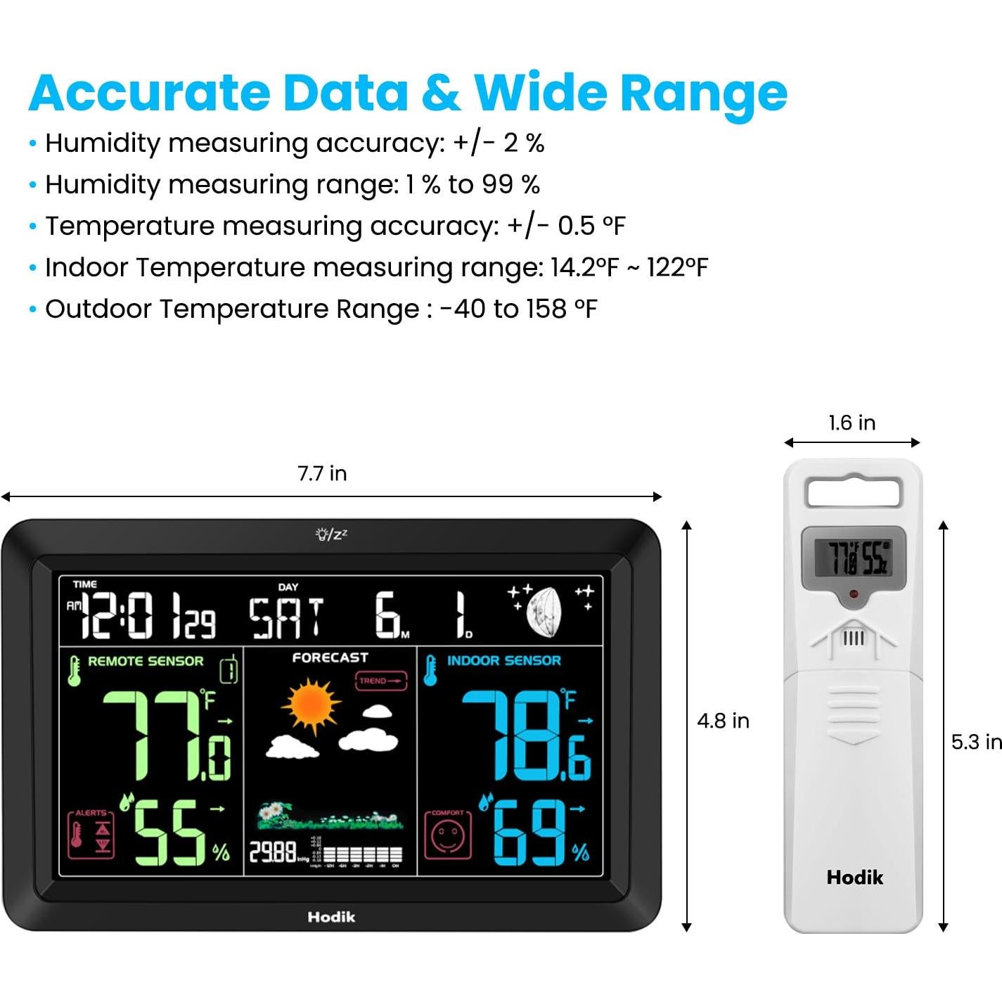 Estación Meteorológica HODIK Reloj Atómico Inalámbrico Negro