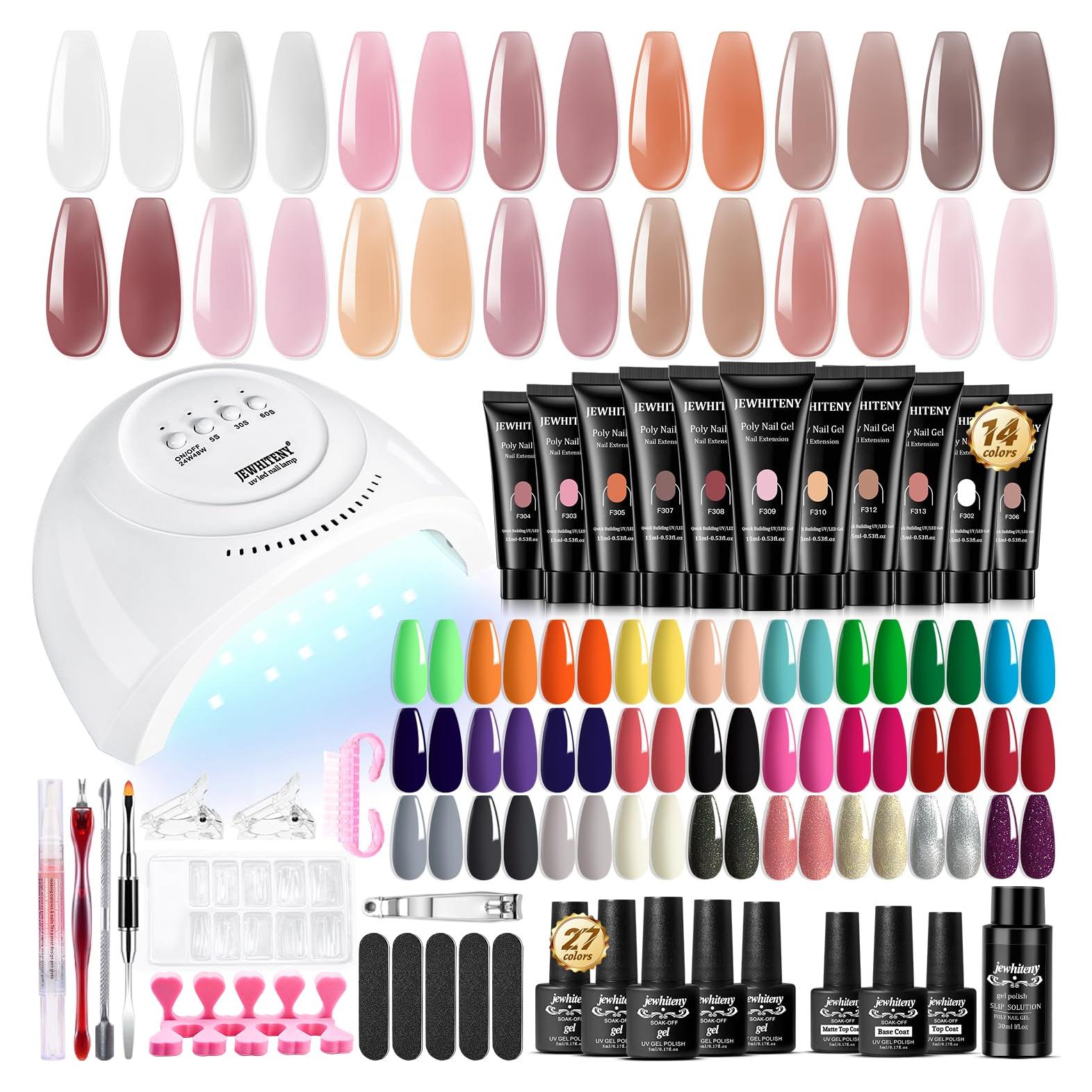 Kit de Uñas de Gel Polimérico JEWHITENY 14 Colores 27 Esmaltes