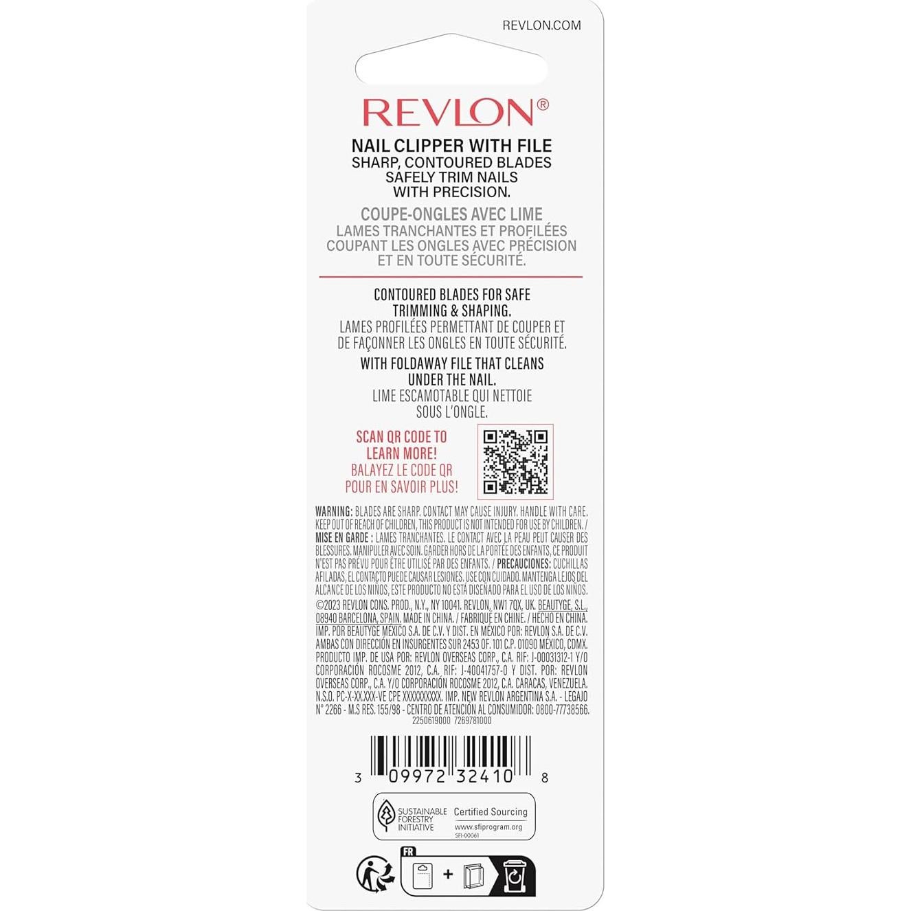Revlon Nail Clipper With File, Manicure Care Tool With a Curved Blade for an Accurate Trimming and Grooming, Easy to Use (Pack of 1)