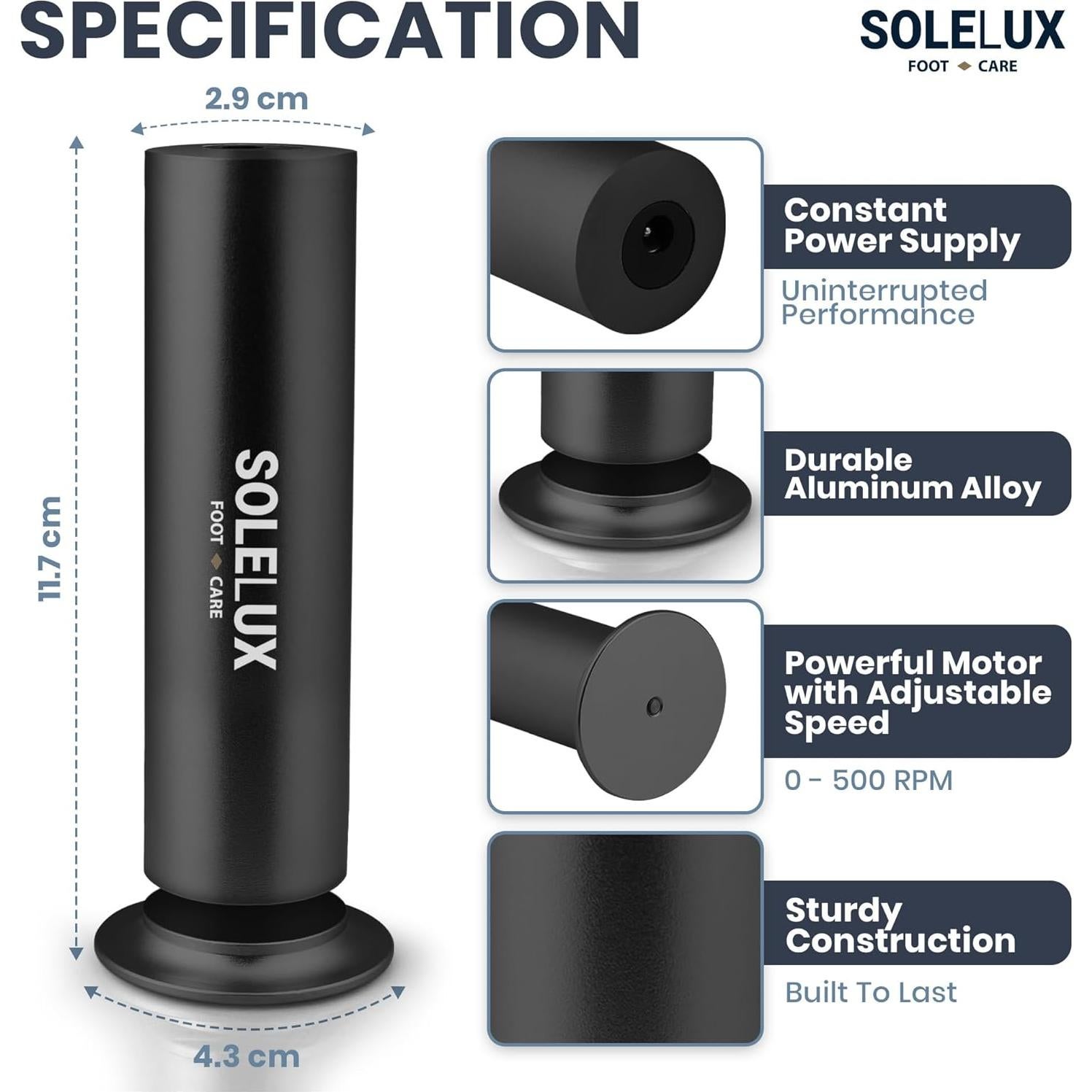 Lima Eléctrica SoleLux SLECR002 con 60 Almohadillas - Negro