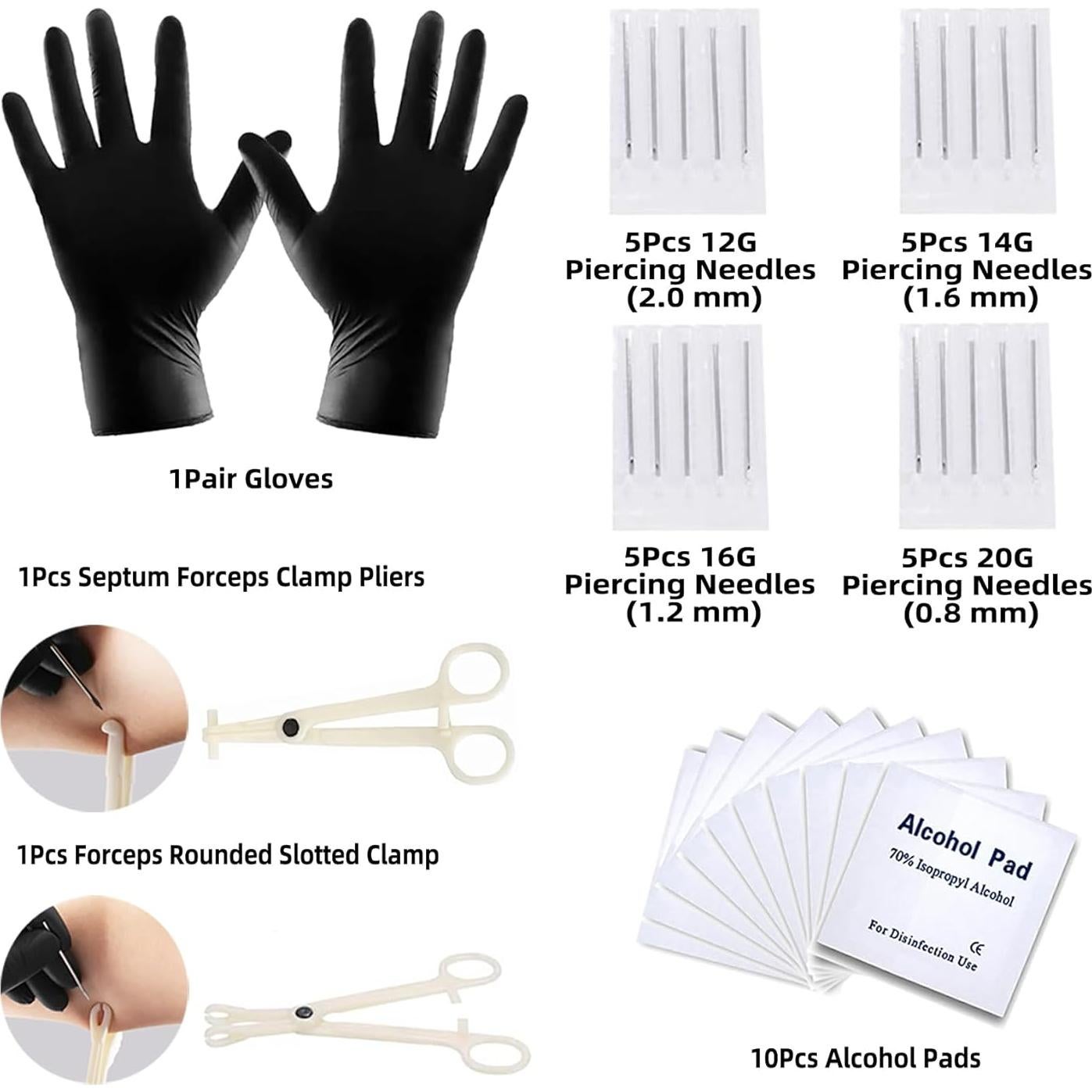 Kit de Piercing Corporal TKKUY 110 Piezas Acero Inoxidable