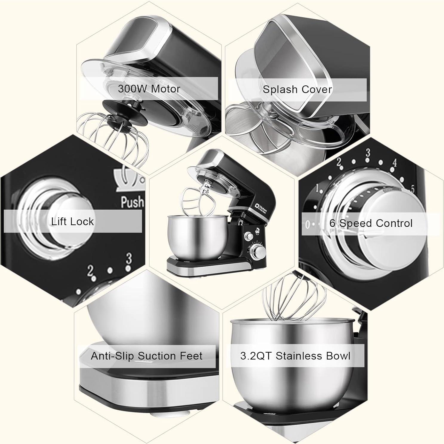 Batidora de pie Kitchen in the box 3L 6 velocidades Negro