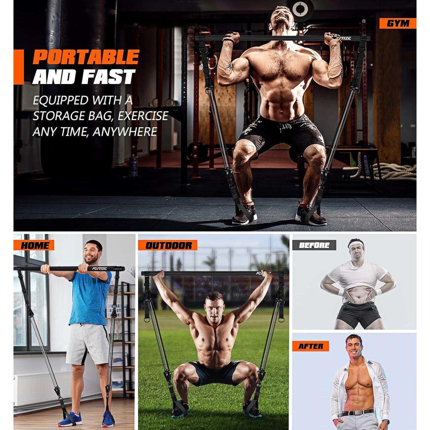 Kit de Bar Pilates KUTIZE 270LBS con Bandas de Resistencia