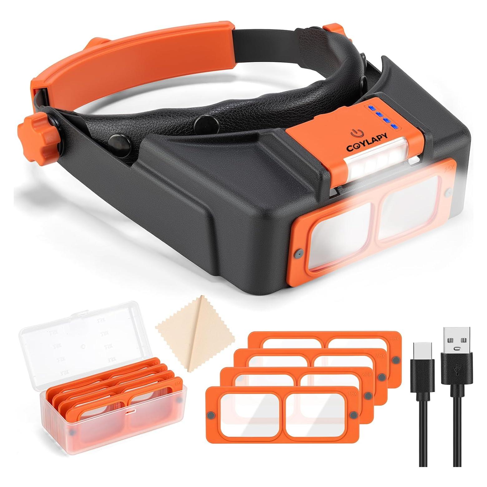 Lupa de Diadema COYLAPY con Luz LED 1.5X-3.5X Naranja