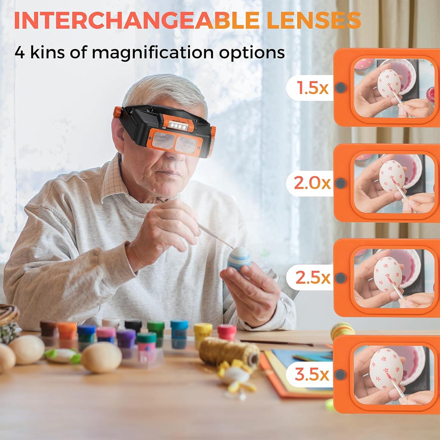 Lupa de Diadema COYLAPY con Luz LED 1.5X-3.5X Naranja