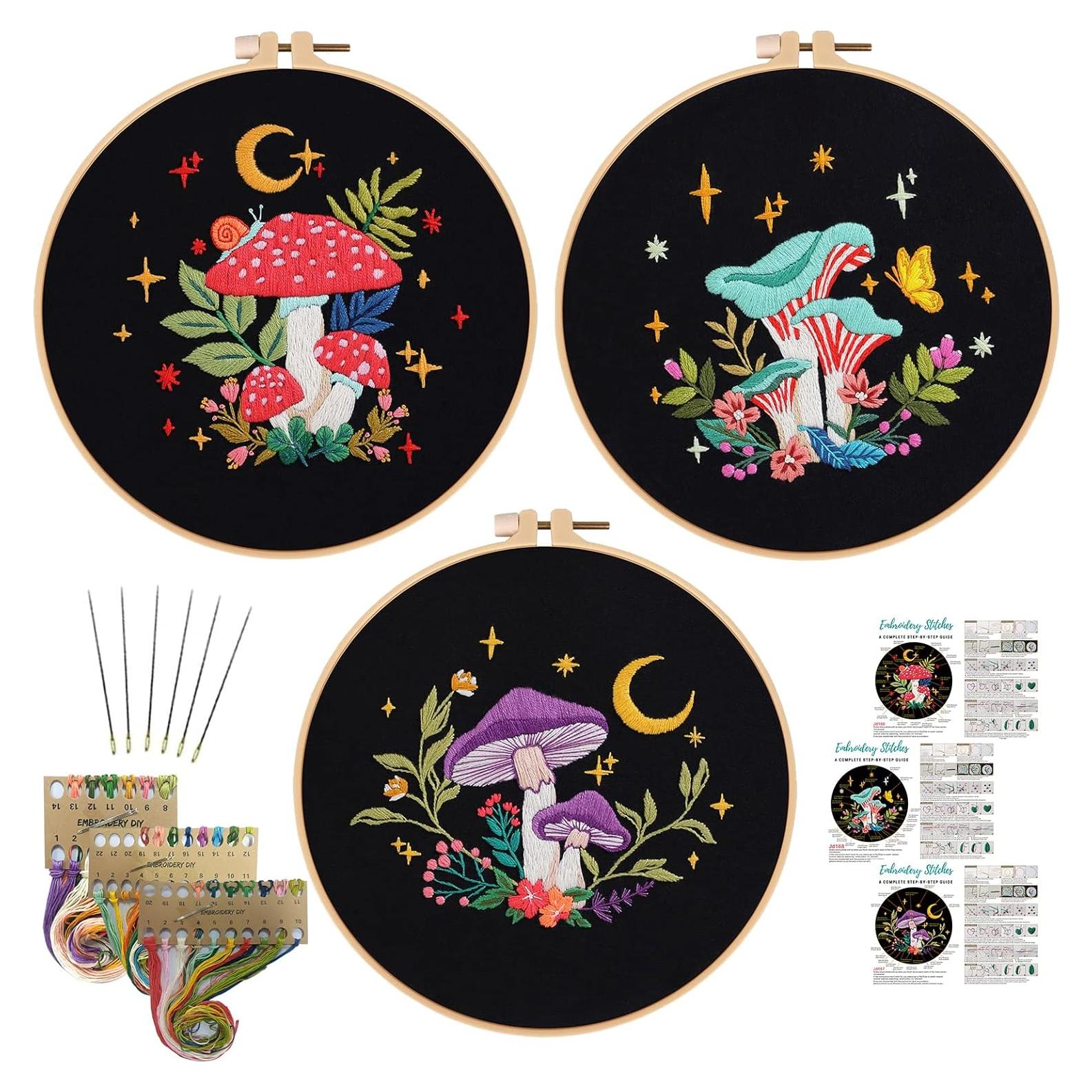 Kit de Bordado Nuberlic para Principiantes - 3 Patrones de Hongos