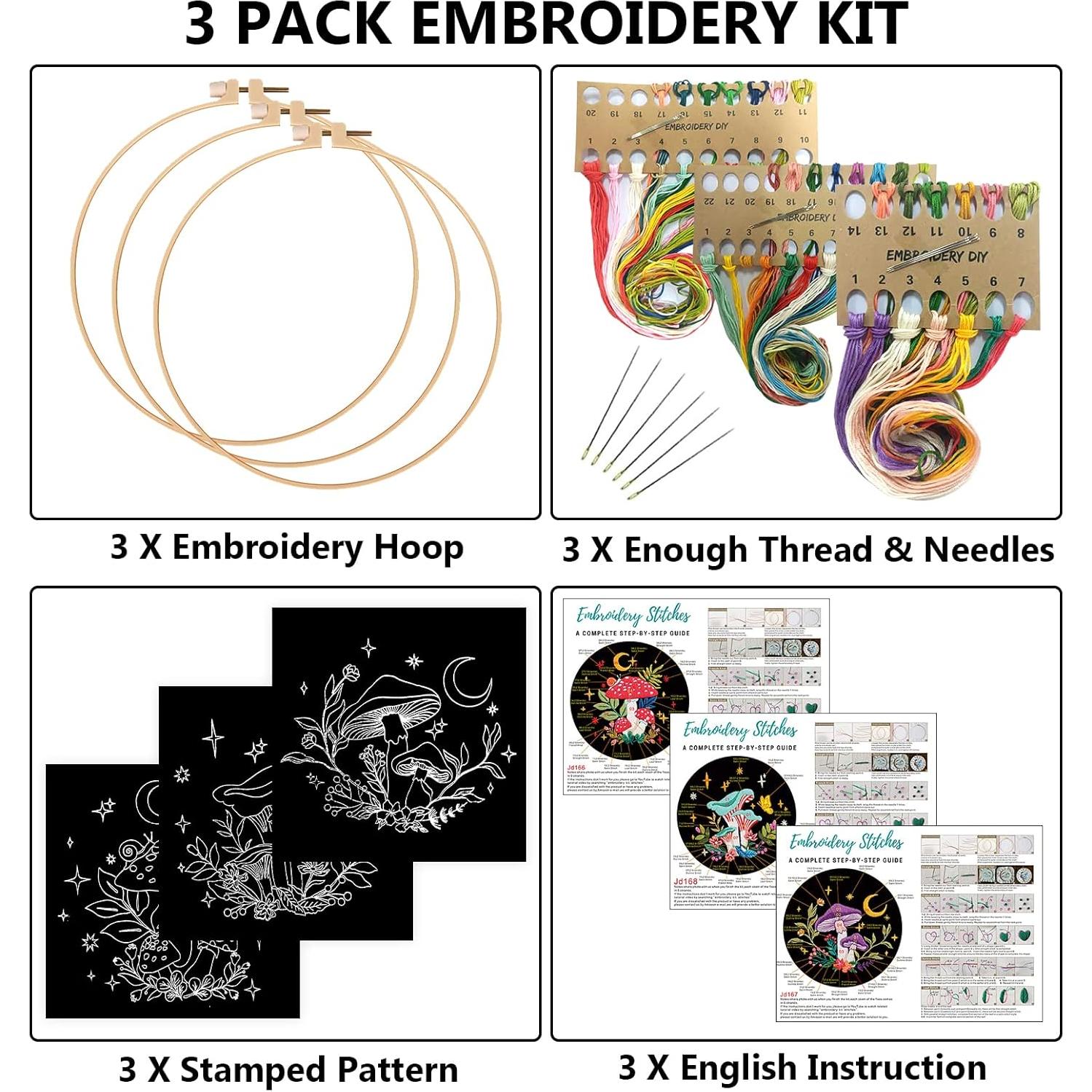 Kit de Bordado Nuberlic para Principiantes - 3 Patrones de Hongos