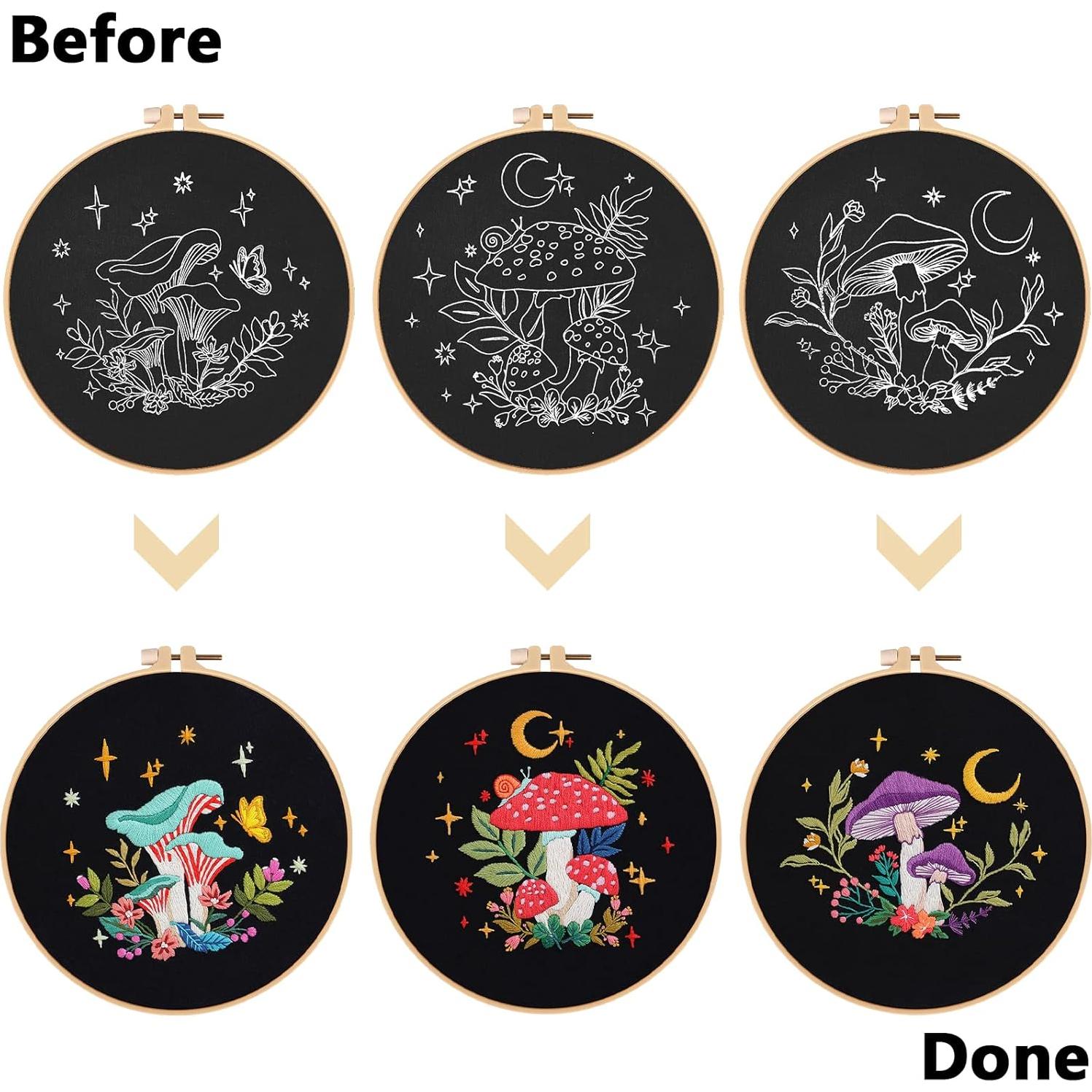 Kit de Bordado Nuberlic para Principiantes - 3 Patrones de Hongos