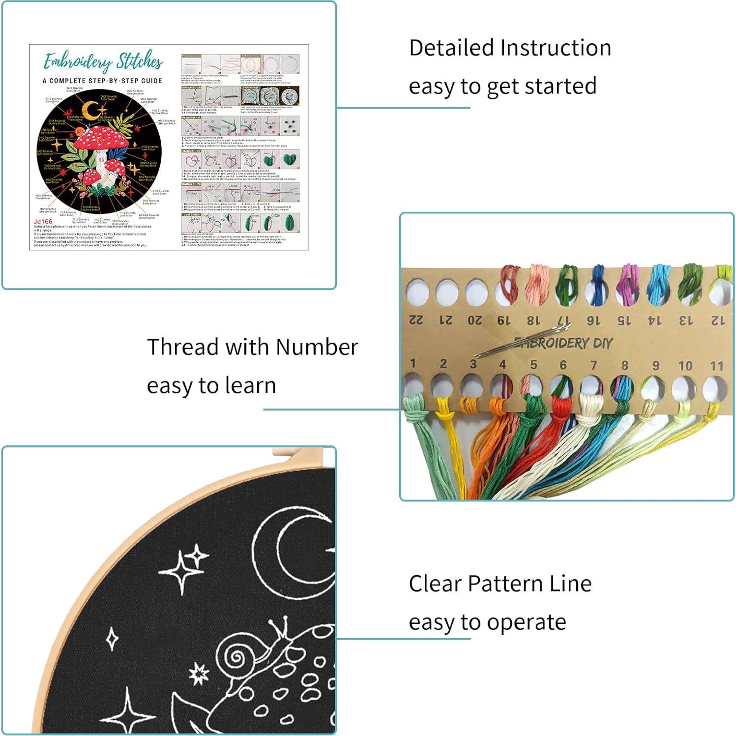 Kit de Bordado Nuberlic para Principiantes - 3 Patrones de Hongos