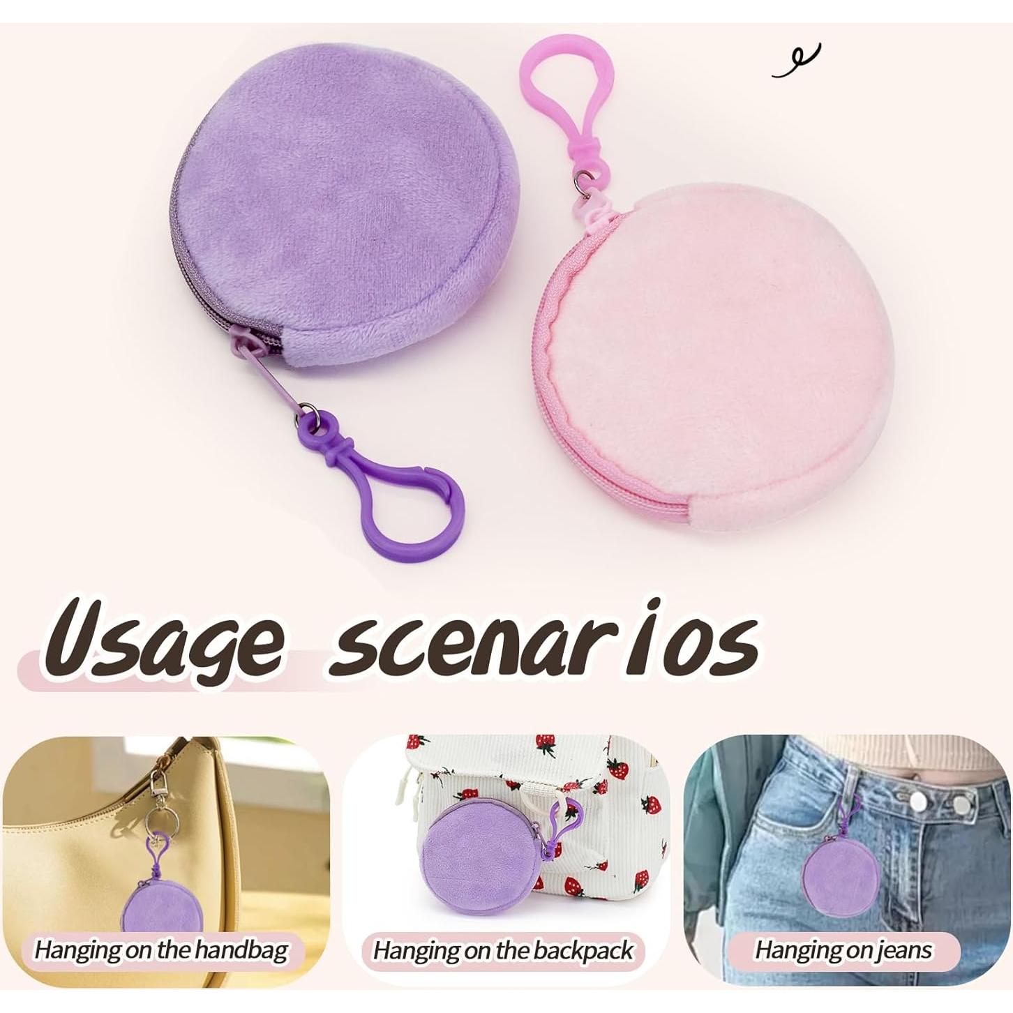 Monedero Redondo de Peluche Suave AdiStylinno - 2 Pcs Rosa y Morado