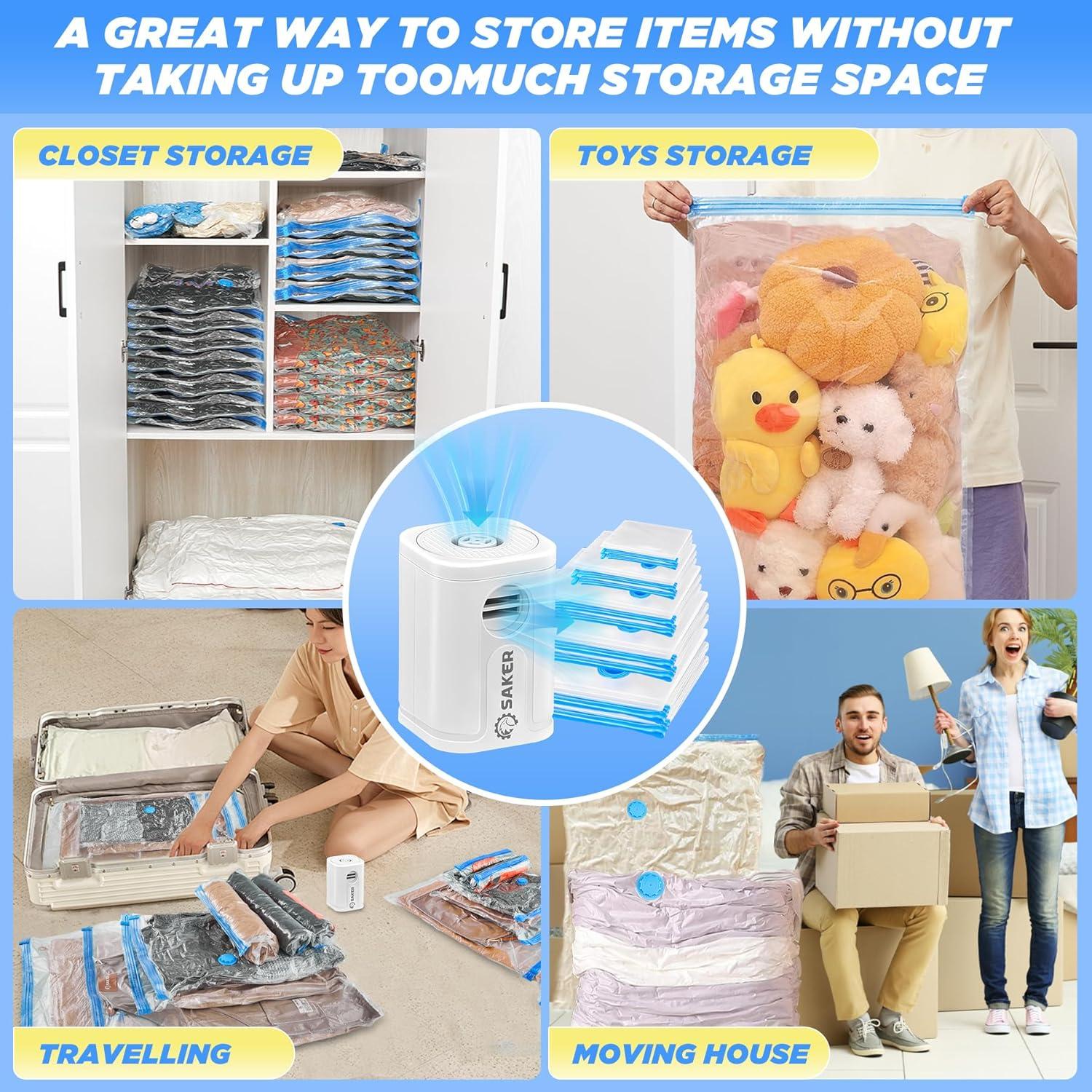 Bolsas de Almacenamiento al Vacío Saker con Bomba Eléctrica 15 Piezas