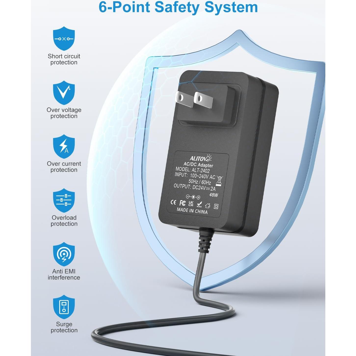 Fuente de Poder 24V 2A ALITOVE Adaptador AC/DC 48W 14 Puntas