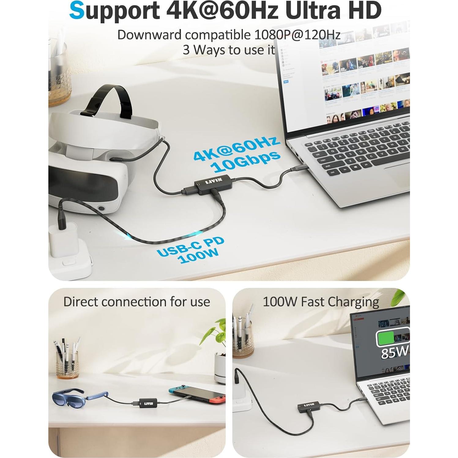 Adaptador USB C LIVIN 4K 60Hz para Gafas Inteligentes