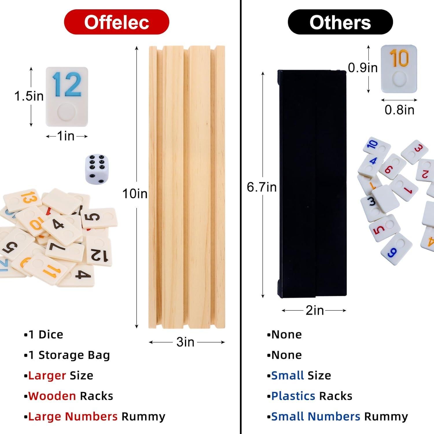 Juego de Rummy Mejorado Offelec con Fichas Grandes y Bolsa