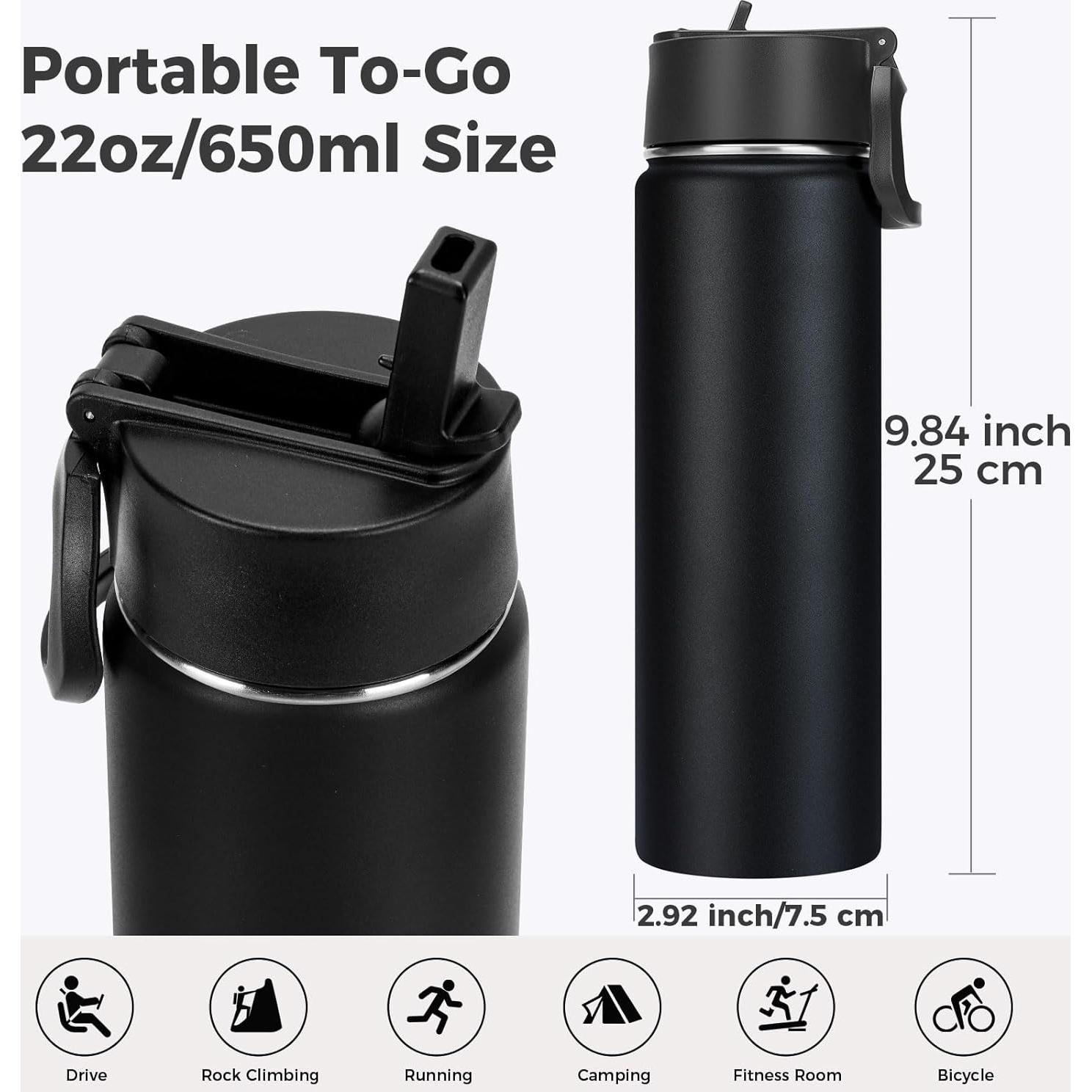 Botella de Agua Aislada Neihepal 650 ml con Tapa de Popote