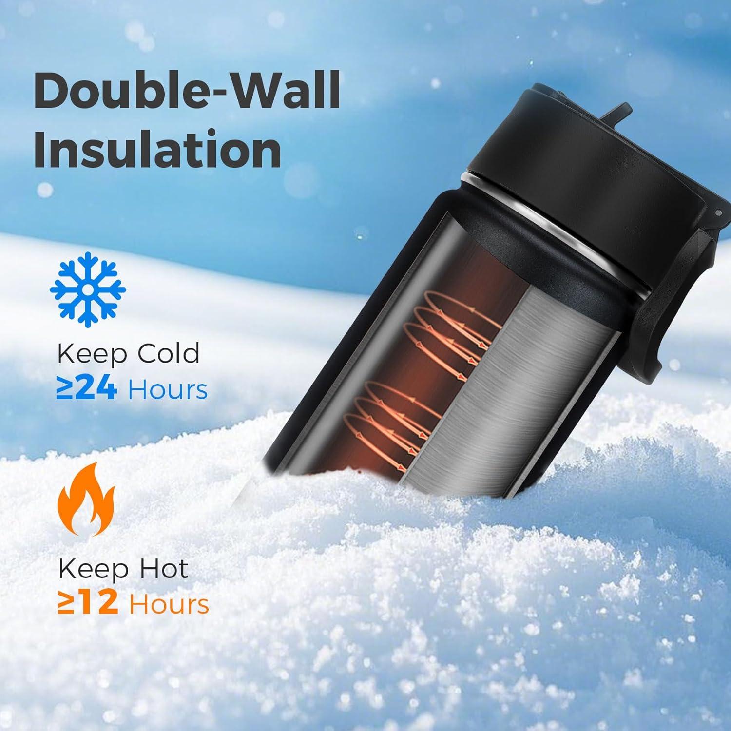 Botella de Agua Aislada Neihepal 650 ml con Tapa de Popote