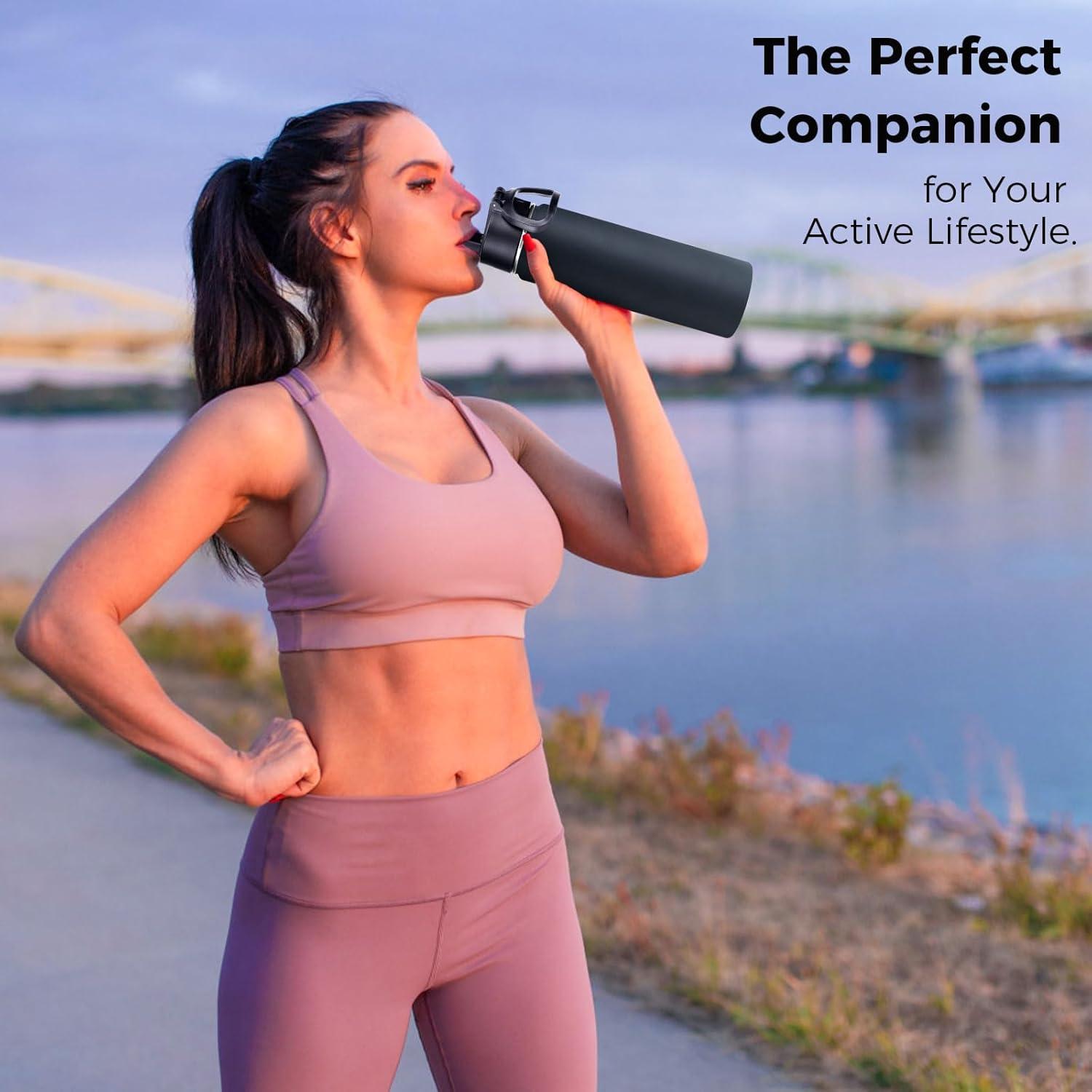 Botella de Agua Aislada Neihepal 650 ml con Tapa de Popote