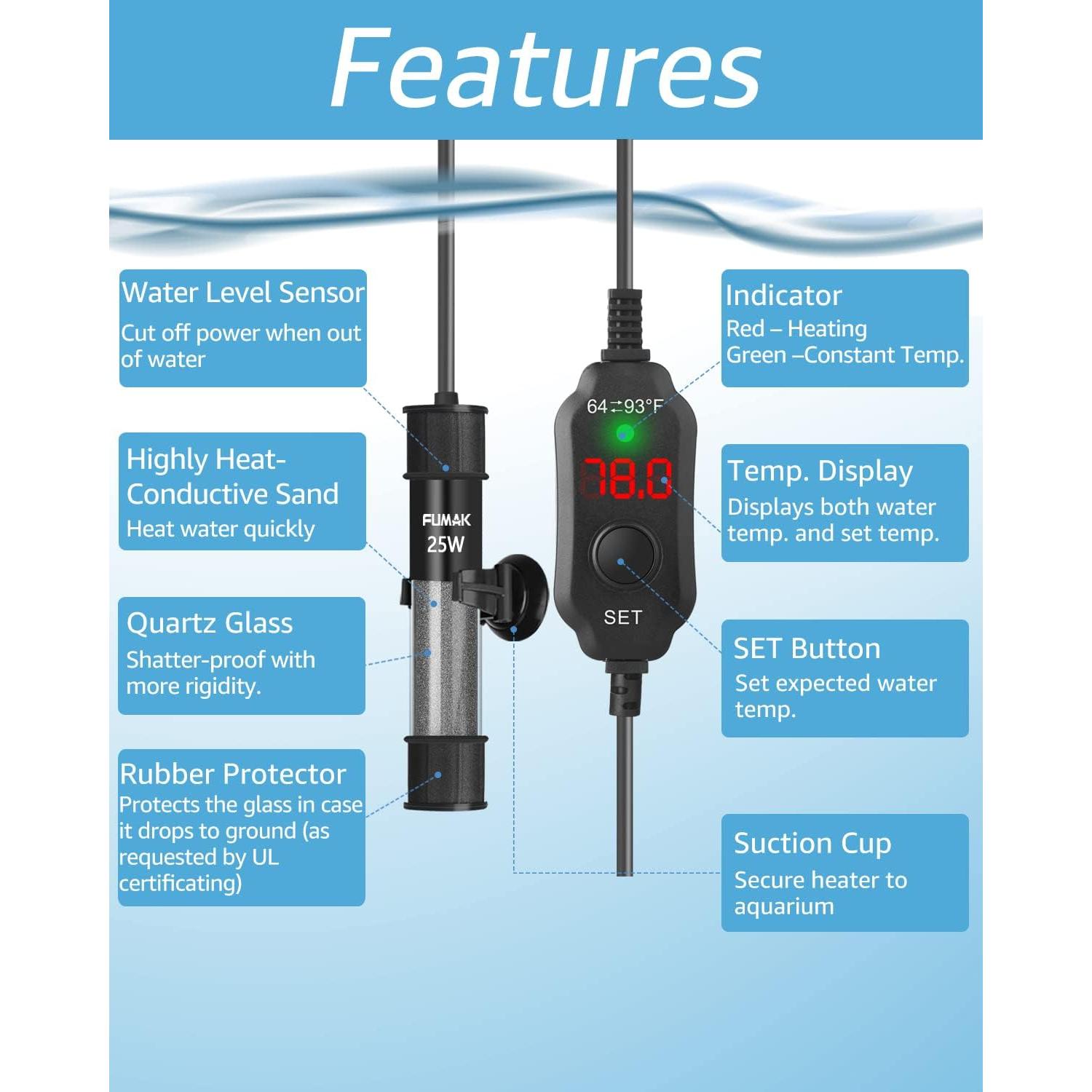 Calentador de Acuario FUMAK 25W Digital 11-19 Litros