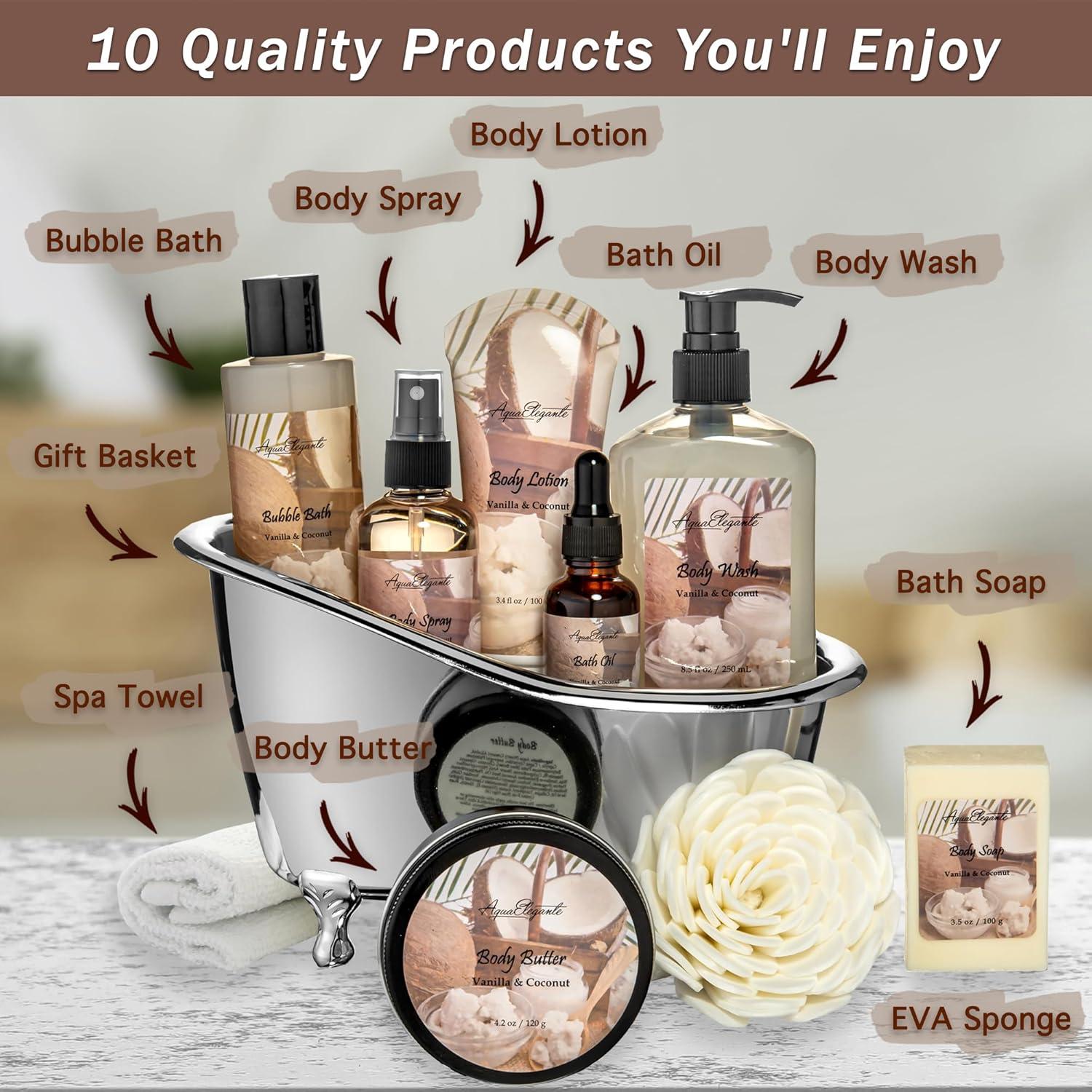 Cesta de Regalo Spa Aqua Elegante 10 Piezas Coco Vainilla