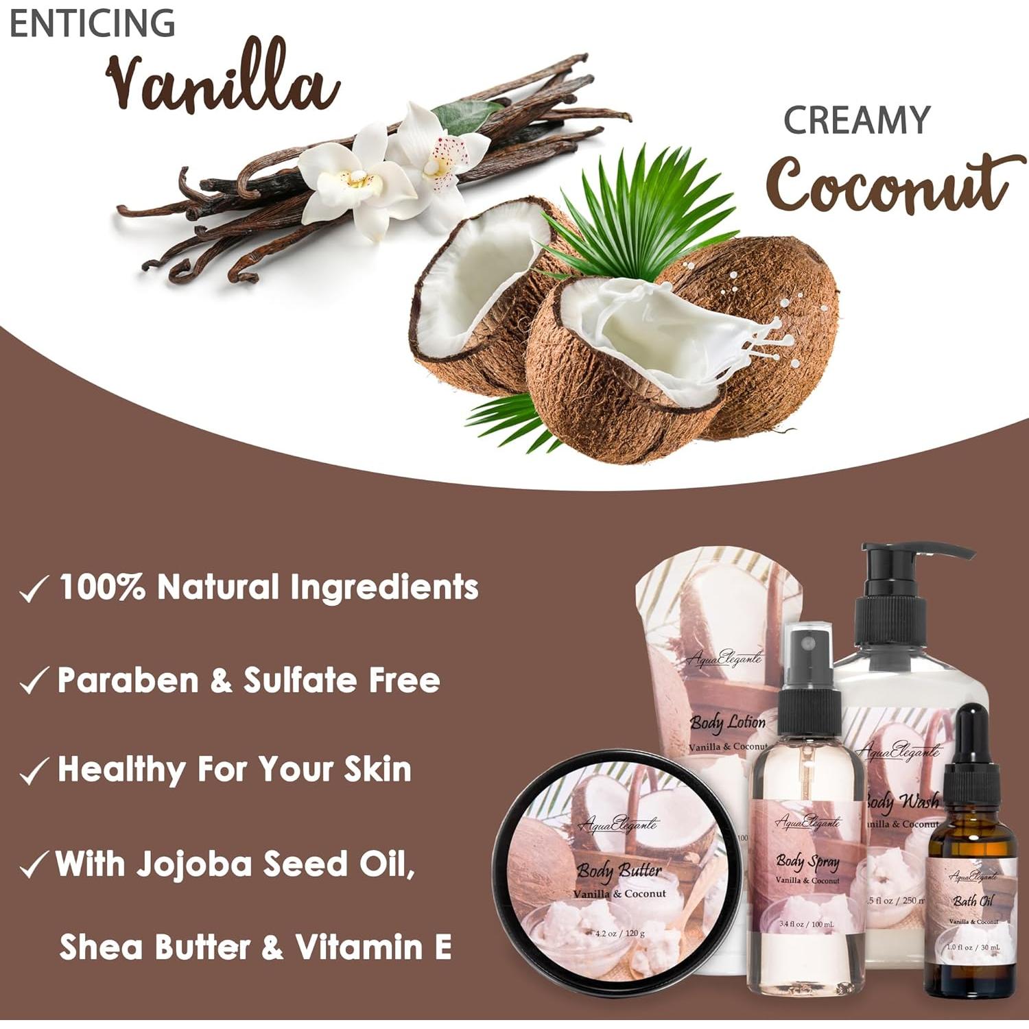 Cesta de Regalo Spa Aqua Elegante 10 Piezas Coco Vainilla